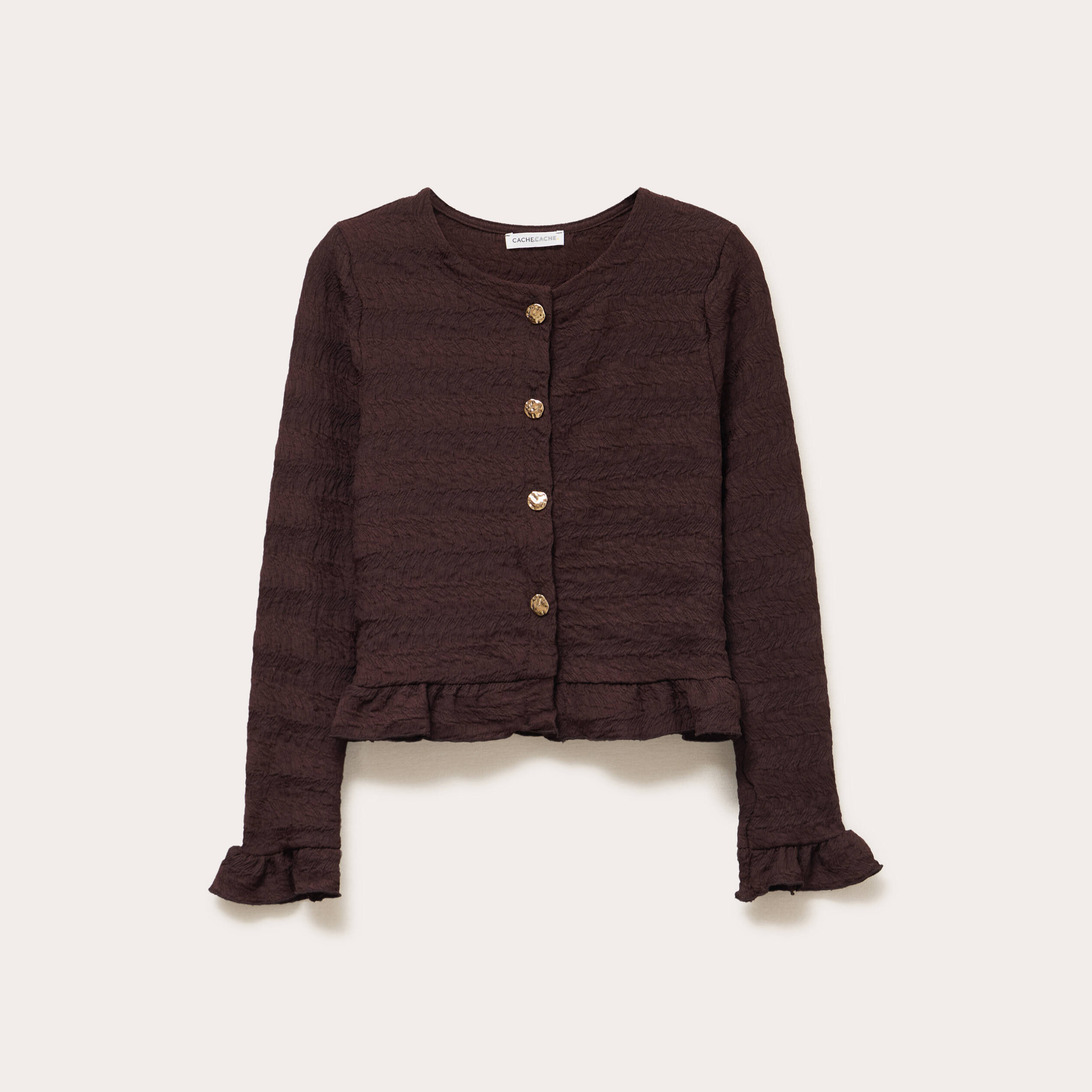 Gilet col rond manches longues bordeaux femme