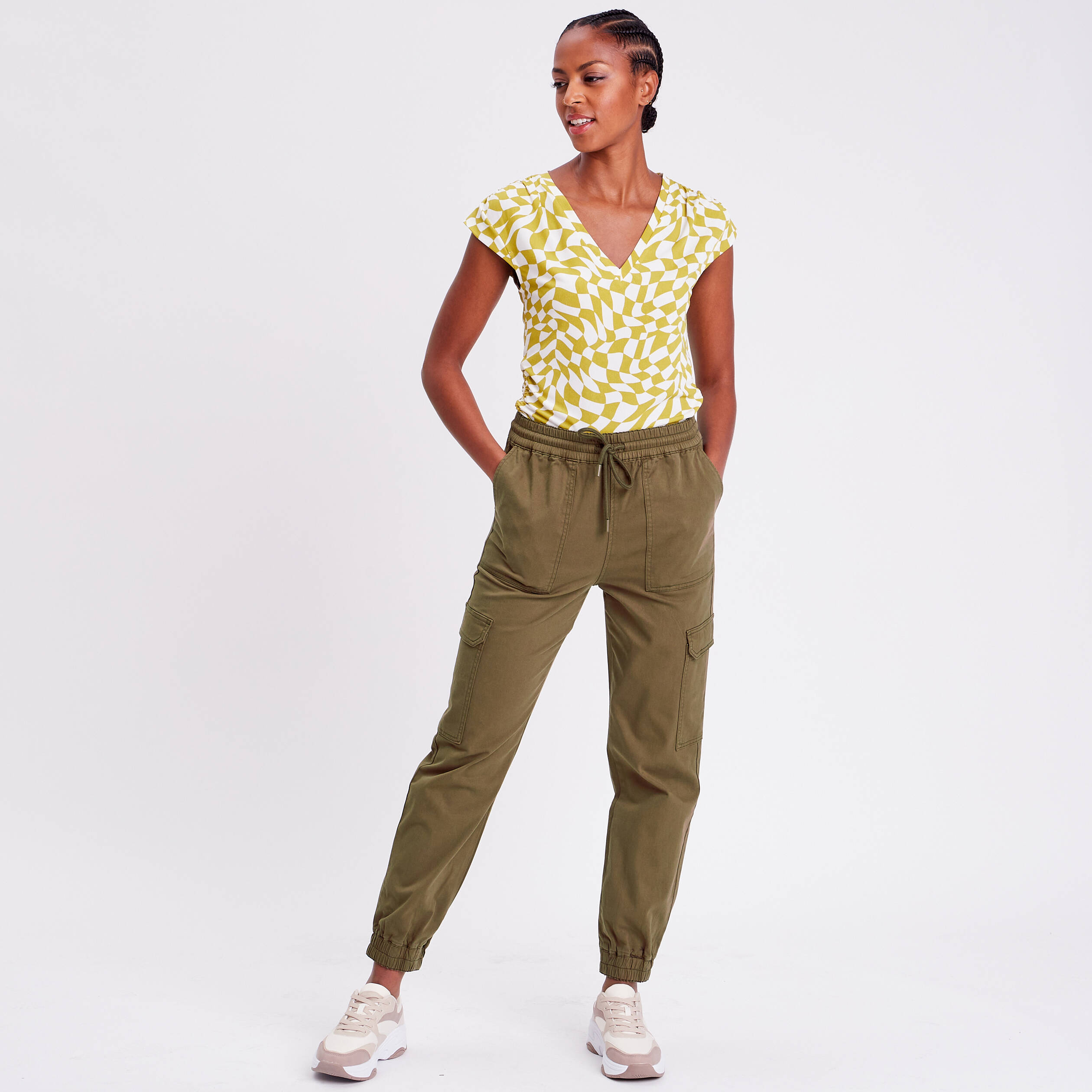 Pantalon cargo slim vert foncé femme