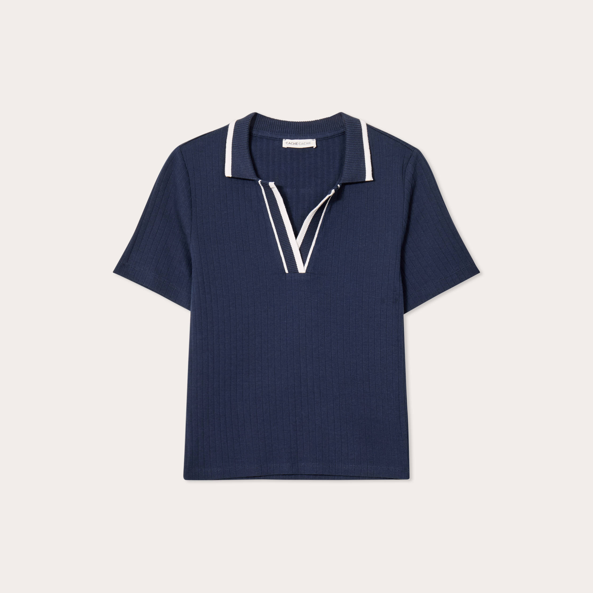 Polo c&ocirc;tel&eacute; manches courtes bleu marine femme