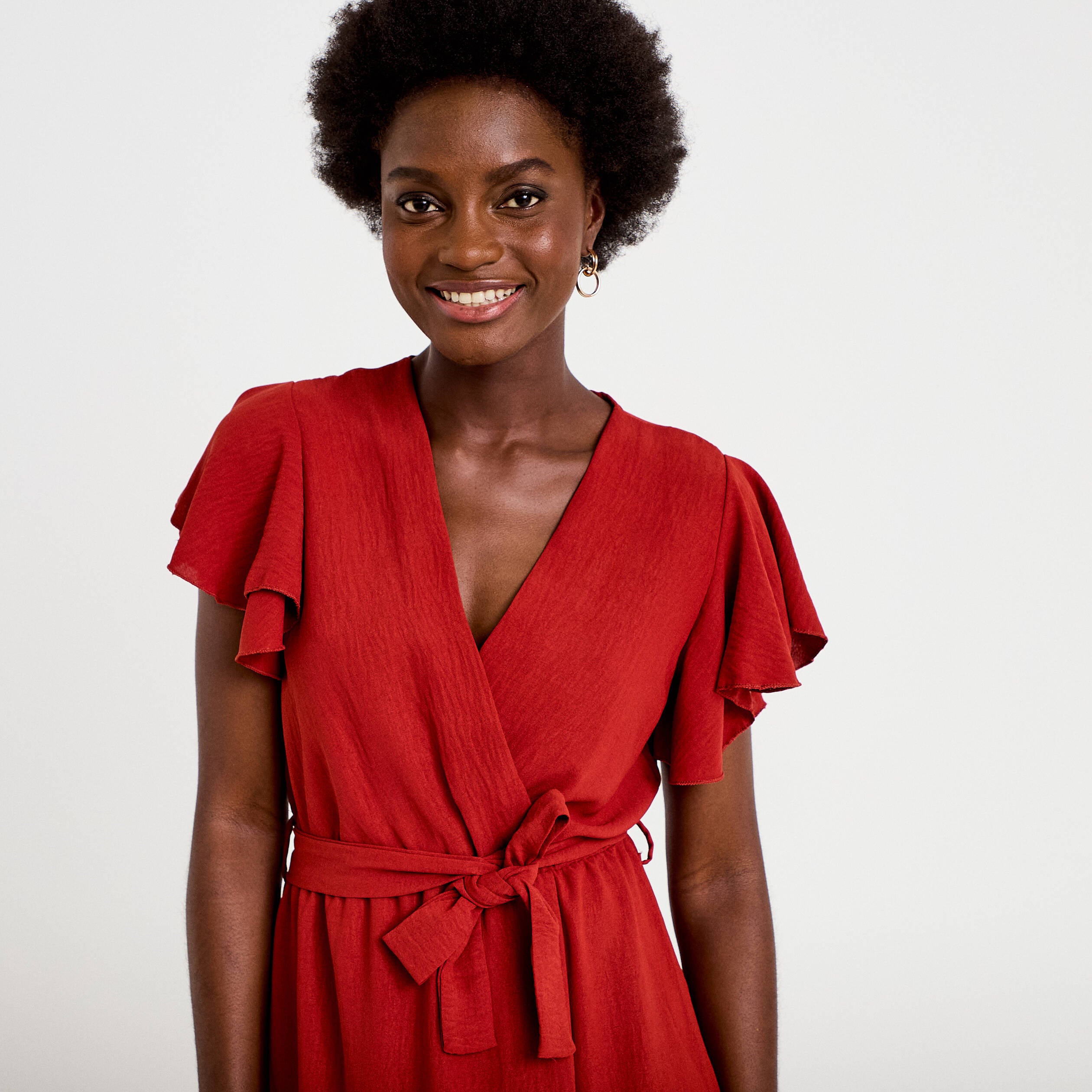 Robe longue &eacute;vas&eacute;e manches courtes orange fonc&eacute; femme