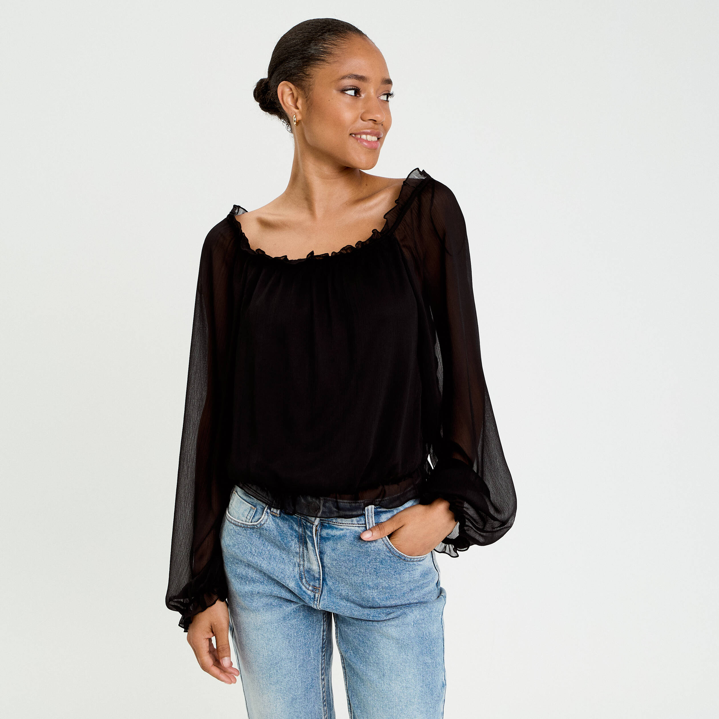 Blouse en voile noir femme Vibs