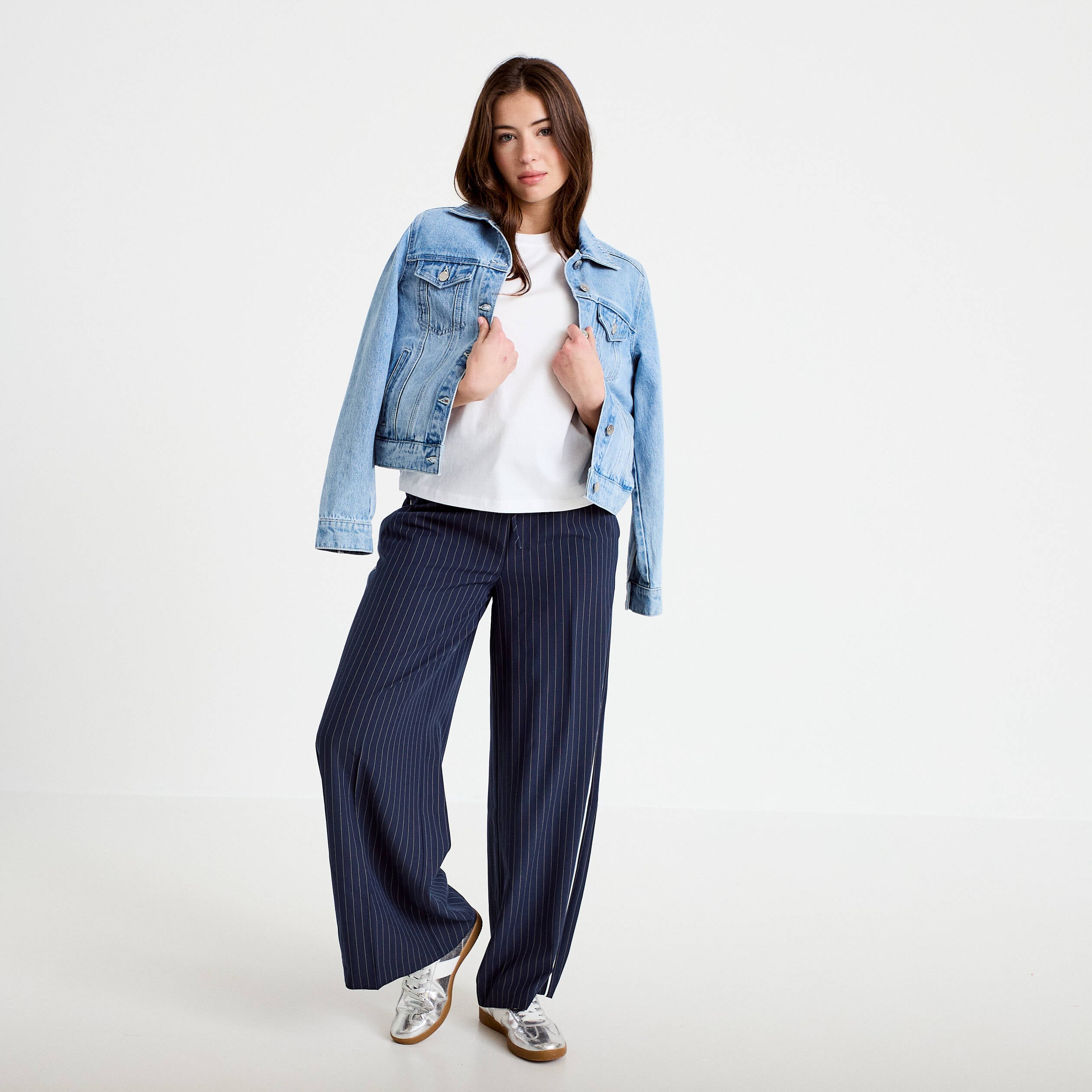 Pantalon large taille &eacute;lastiqu&eacute;e bleu clair femme