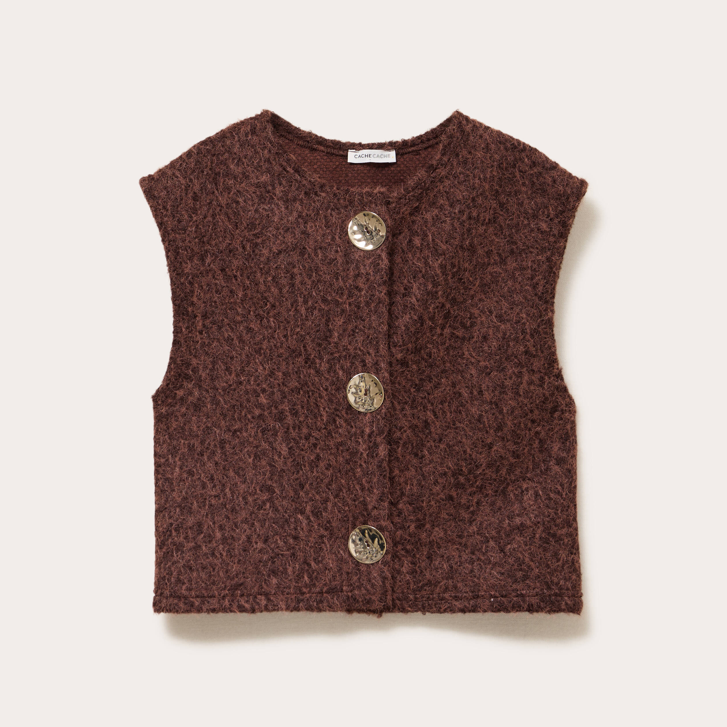 Gilet sans manches effet polaire marron clair femme | Cache Cache