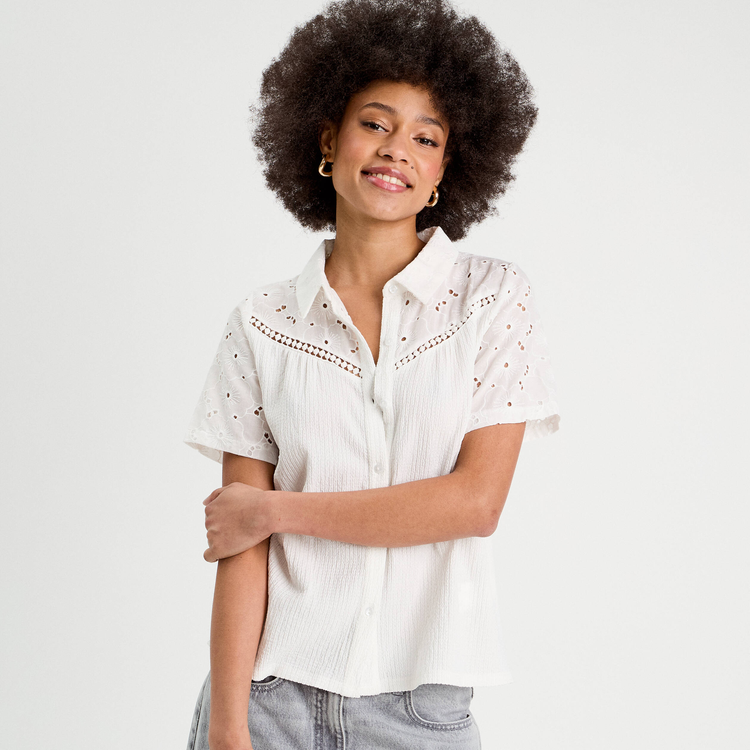 Chemise broderie anglaise ecru femme