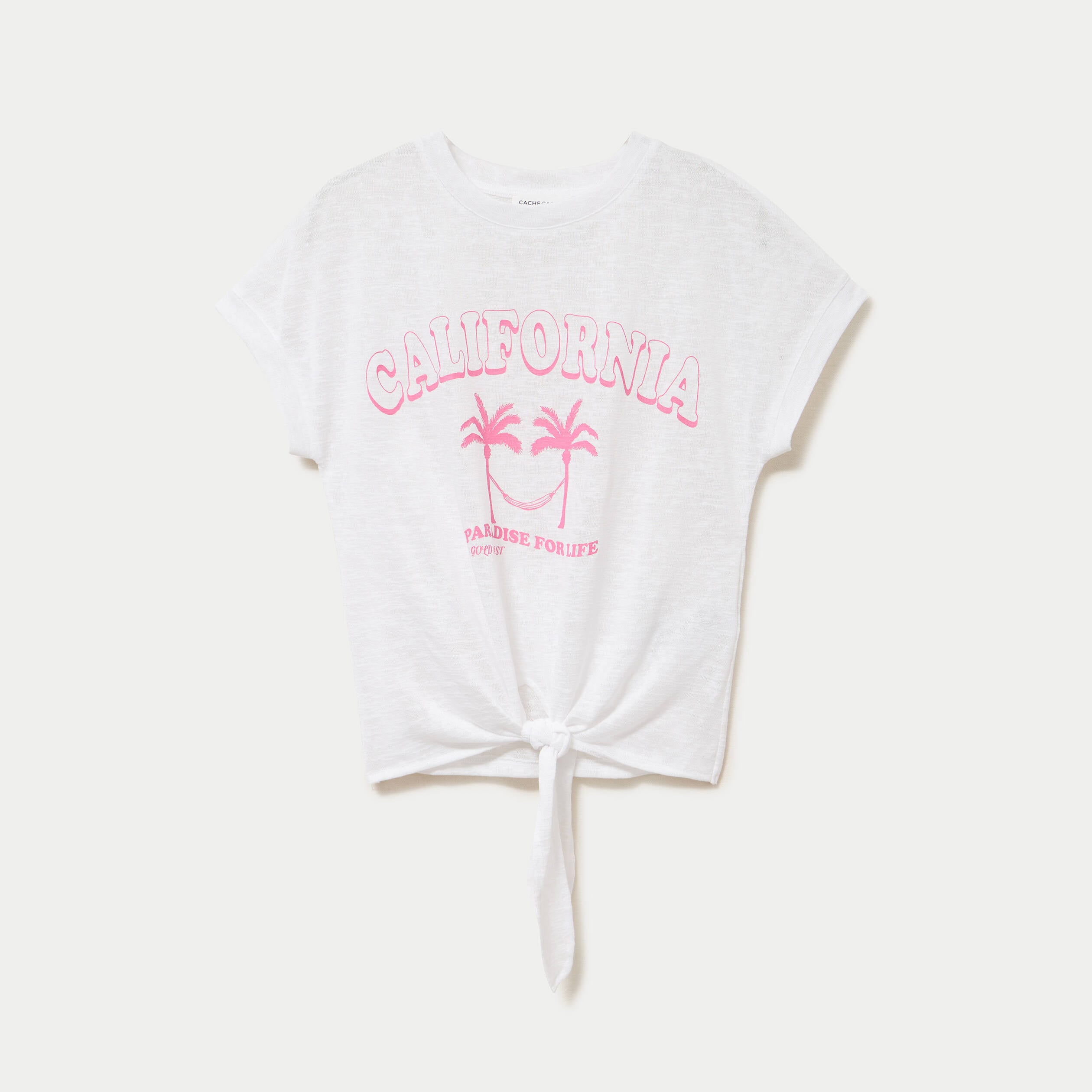 T-shirt droit cropped manches courtes ecru femme
