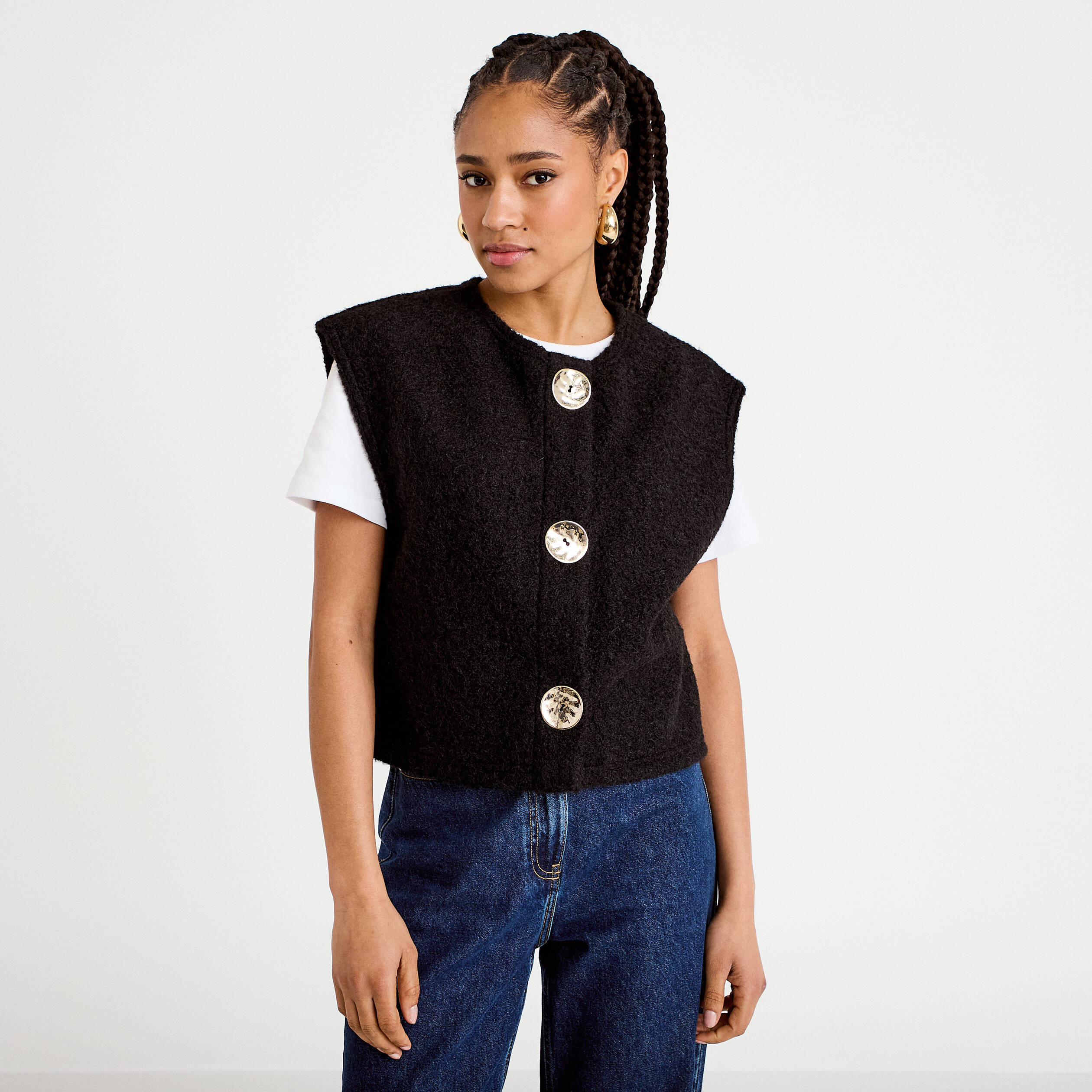 Gilet sans manches effet polaire noir femme