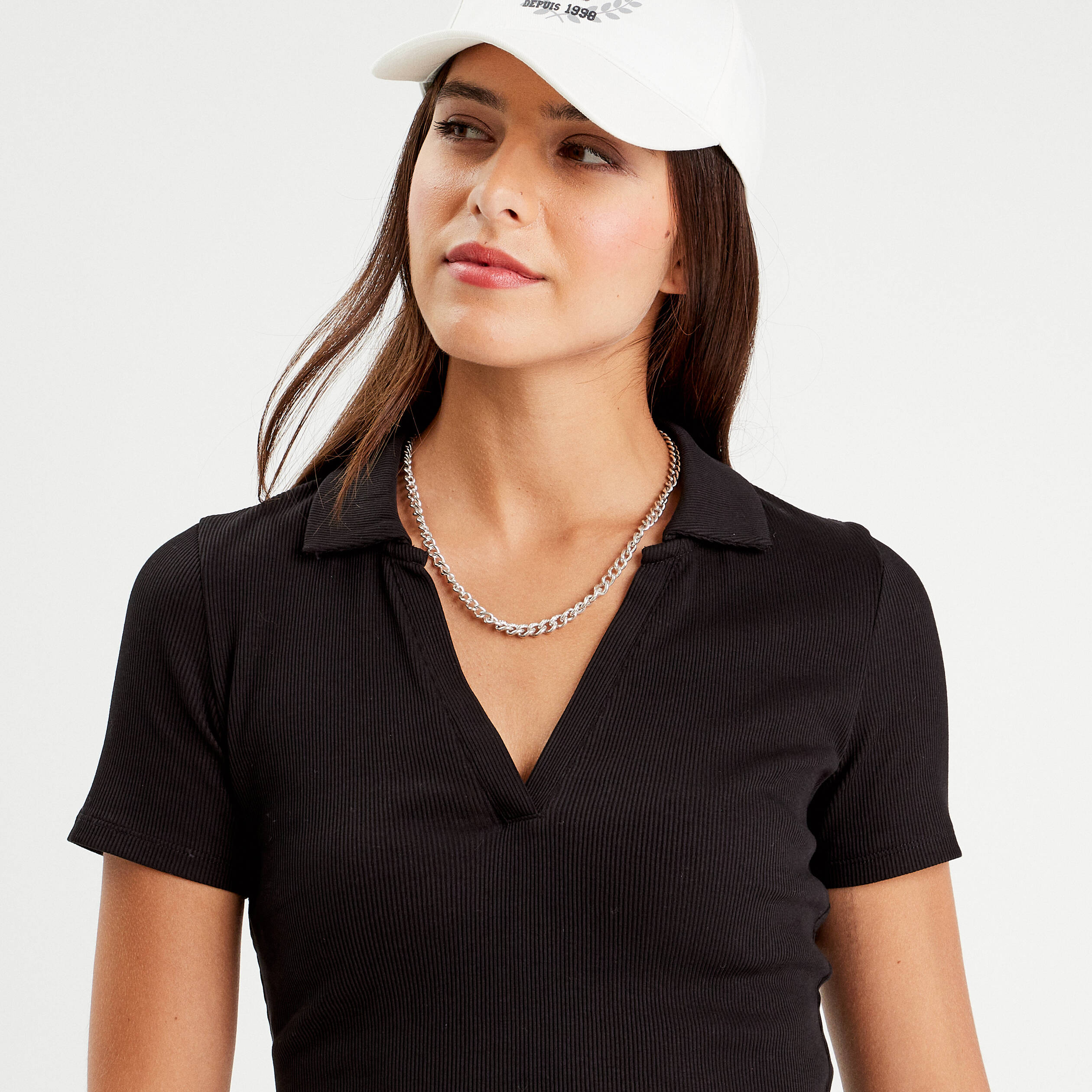 polo manches courtes cotele noir femme Polo manches courtes côtelé noir femme