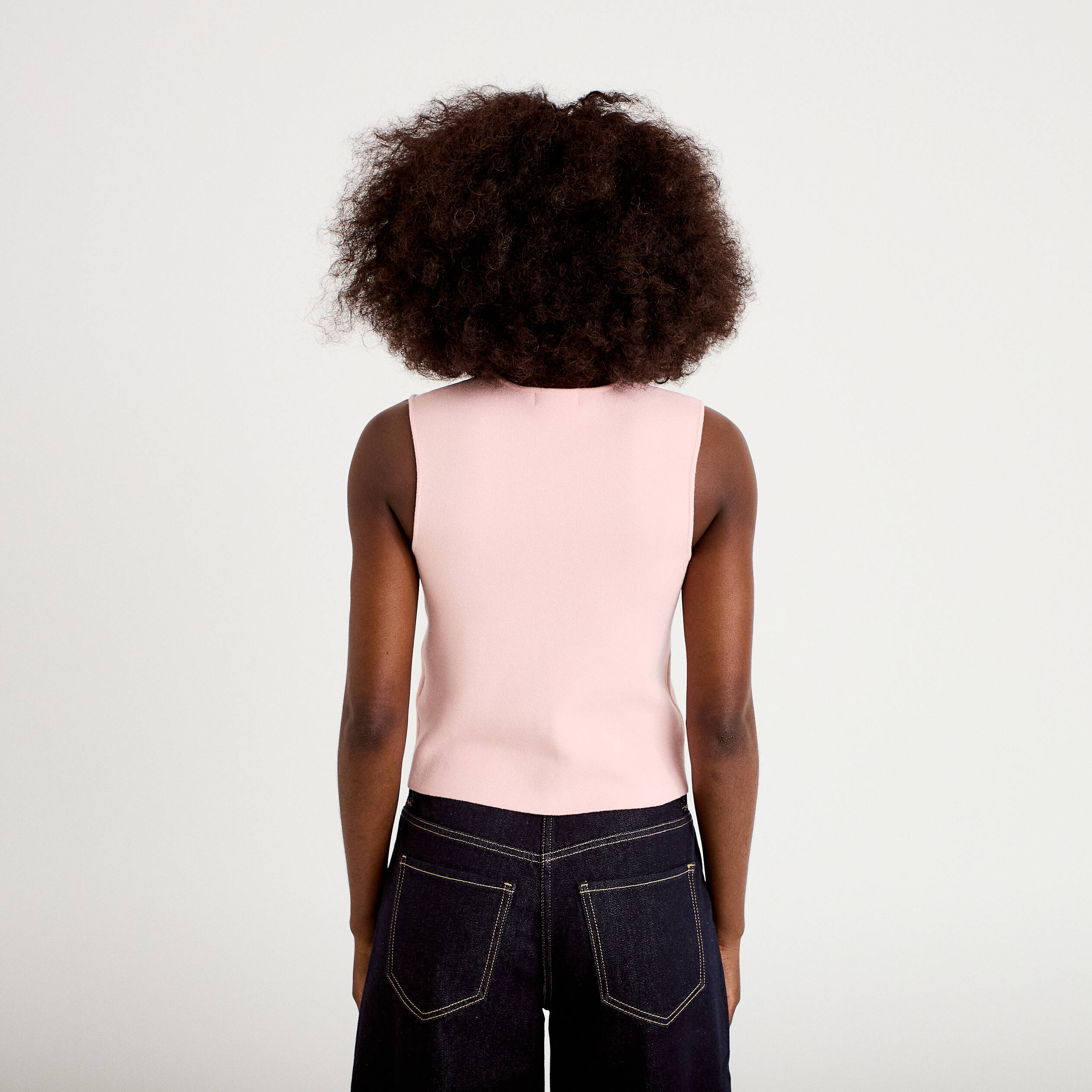 Gilet sans manches cropped rose clair femme