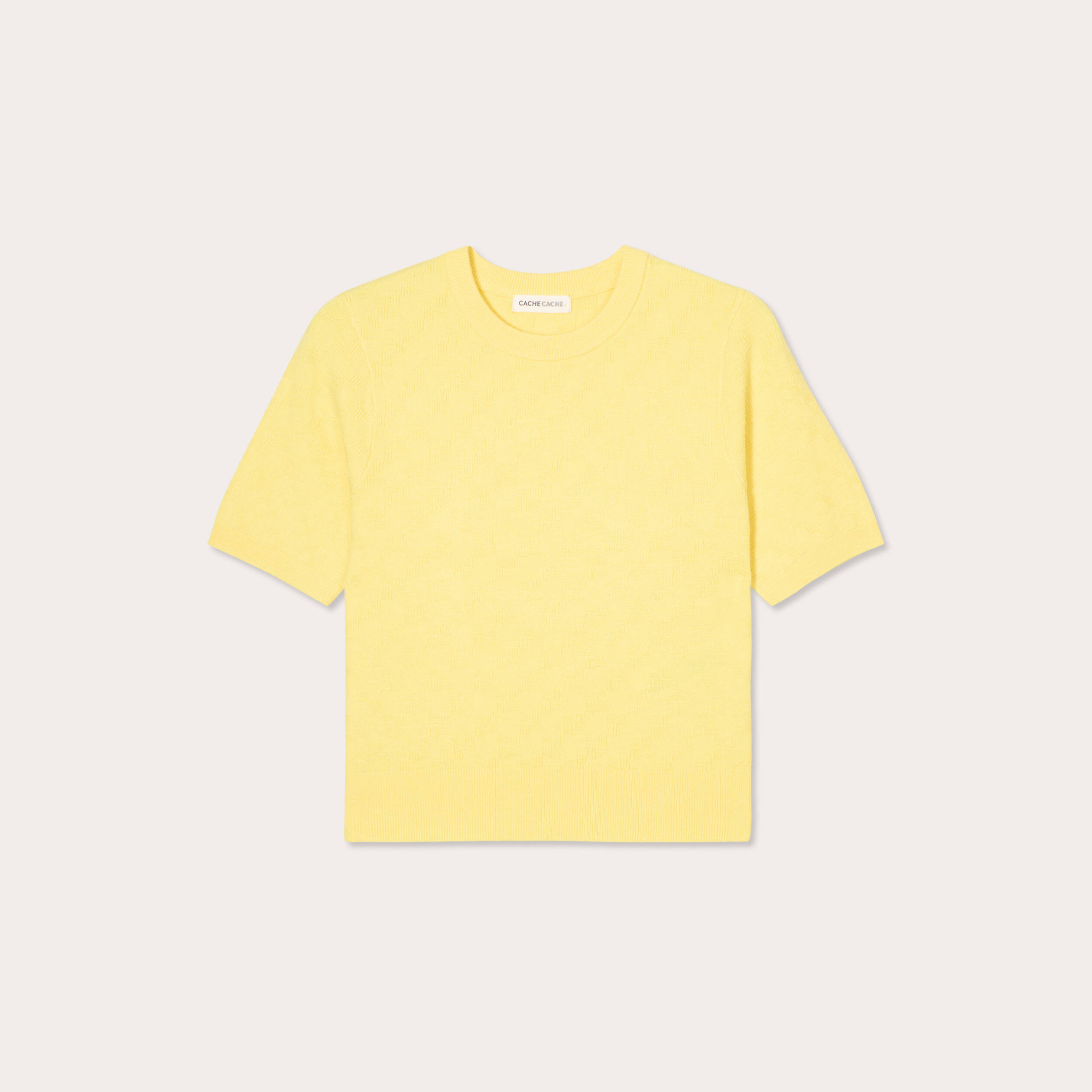 Pull manches courtes jaune pastel femme
