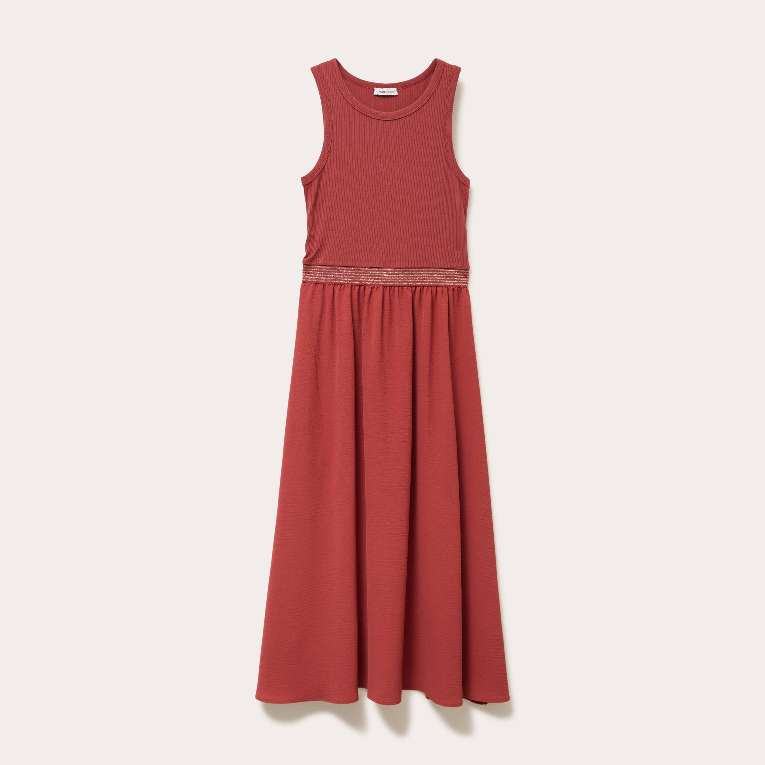 Robe longue effet 2-en-1 vieux rose femme