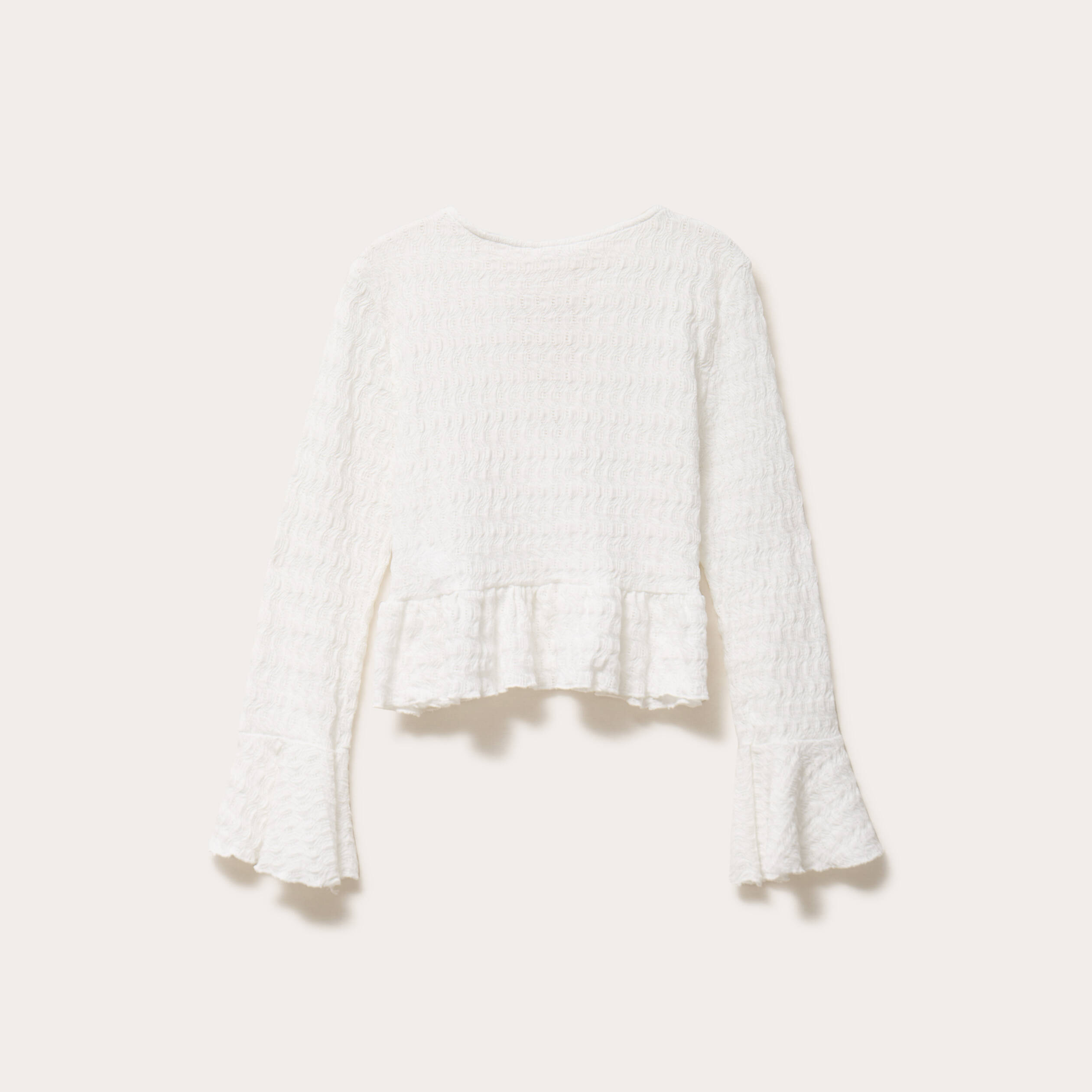 Blouse col rond manches longues ecru femme