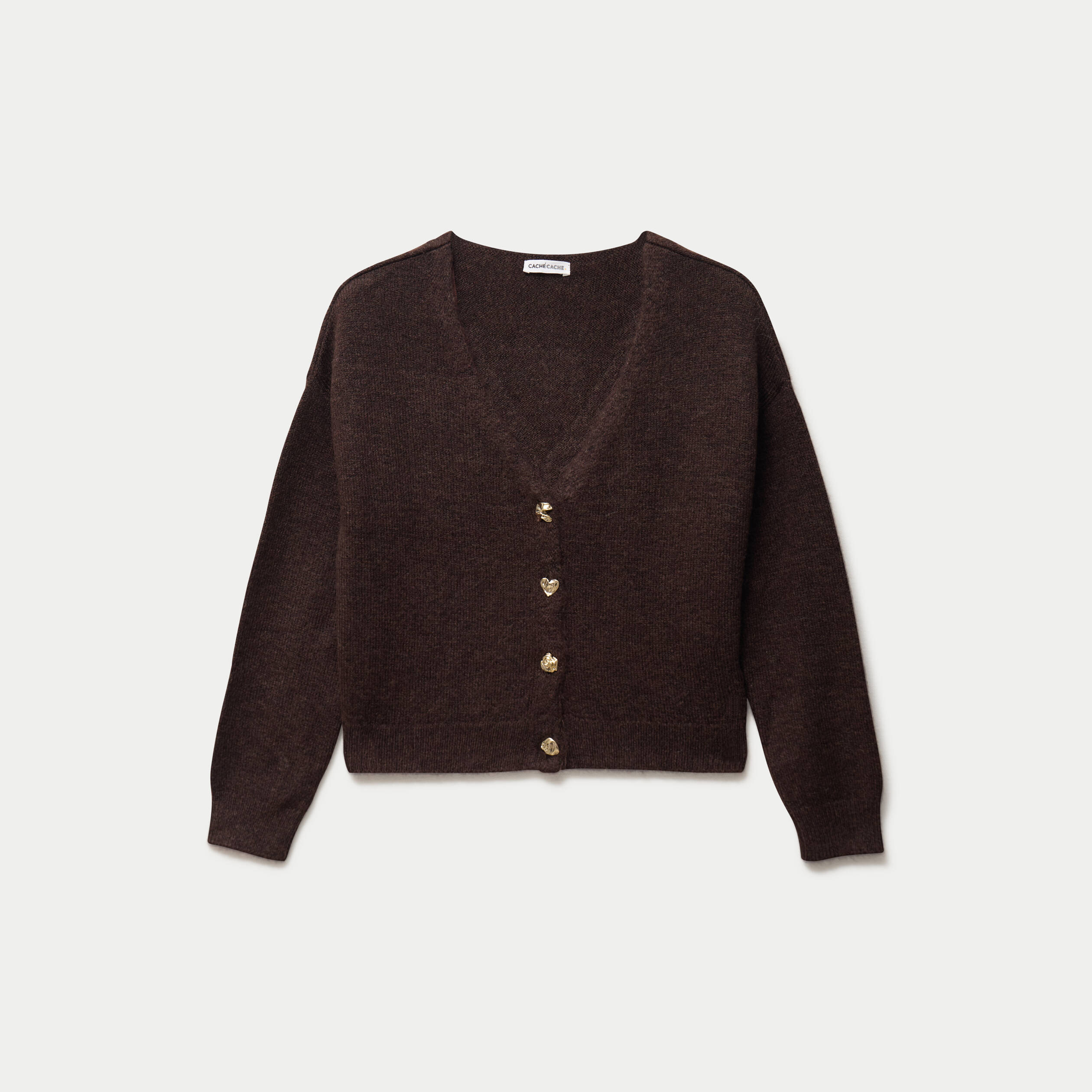Gilet col v manches longues marron fonc&eacute; femme