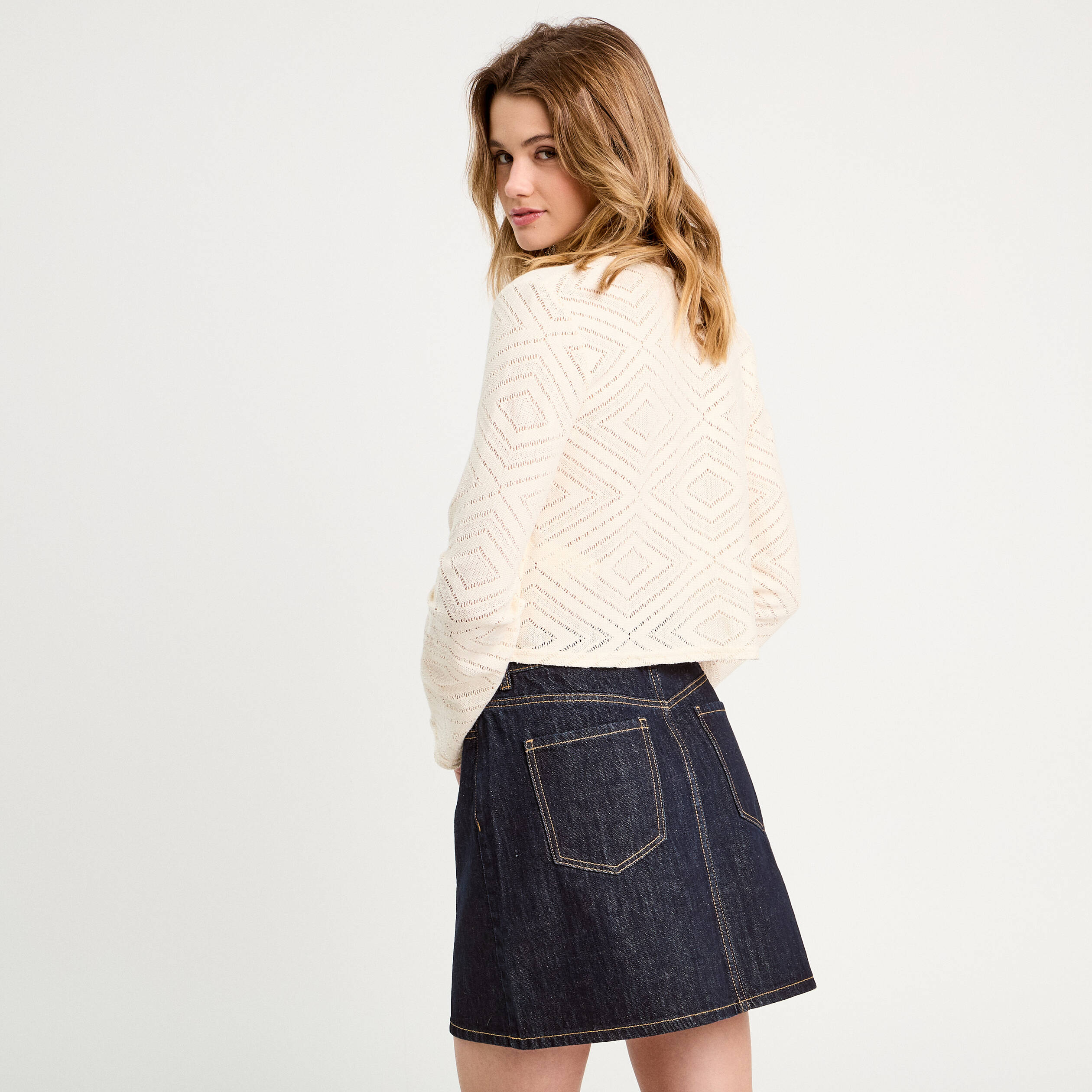 gilet ajoure noue ecru femme Gilet ajouré noué ecru femme
