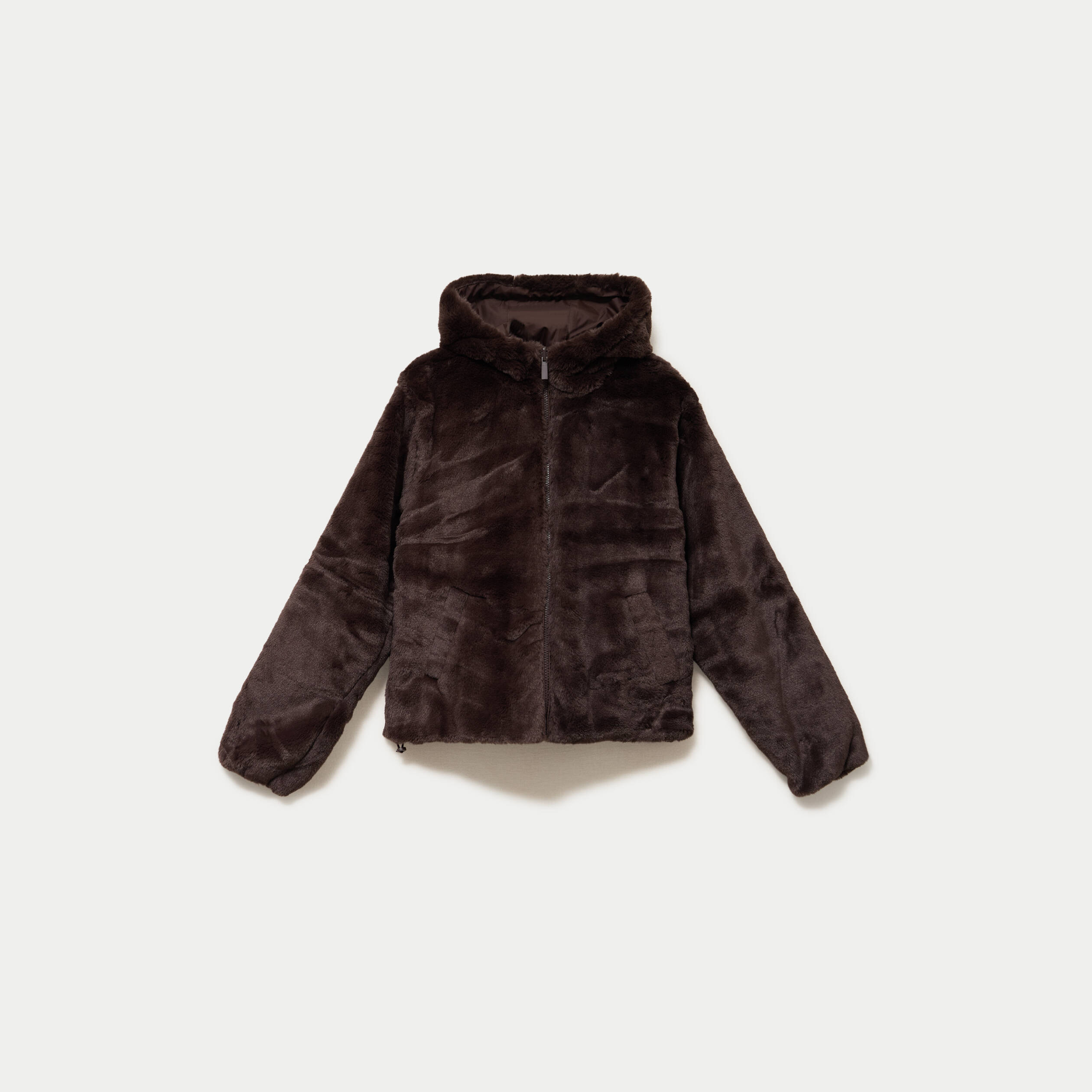 Parka r&eacute;versible &agrave; capuche marron fonc&eacute; femme