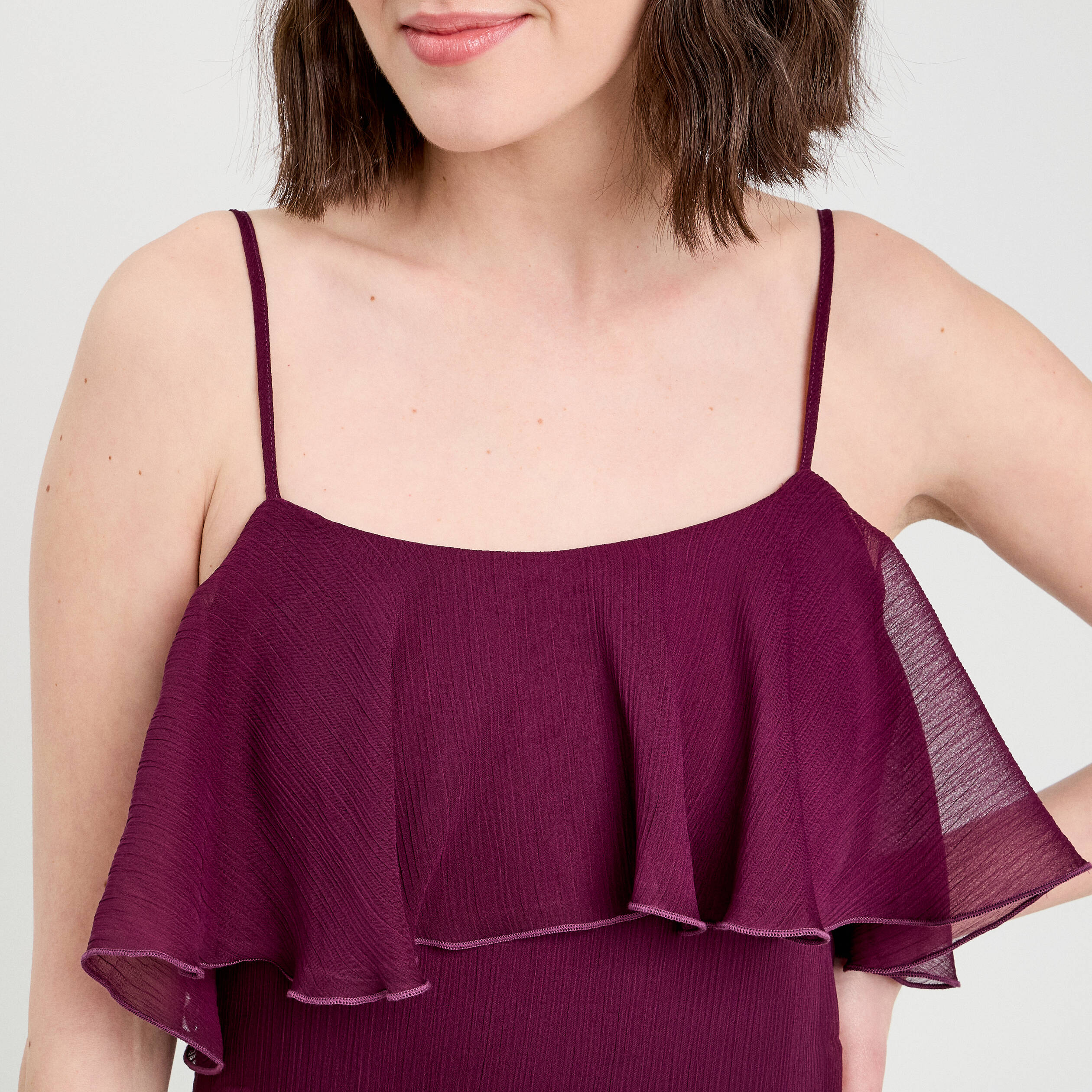 robe longue droite volants prune femme Robe longue droite volants prune femme