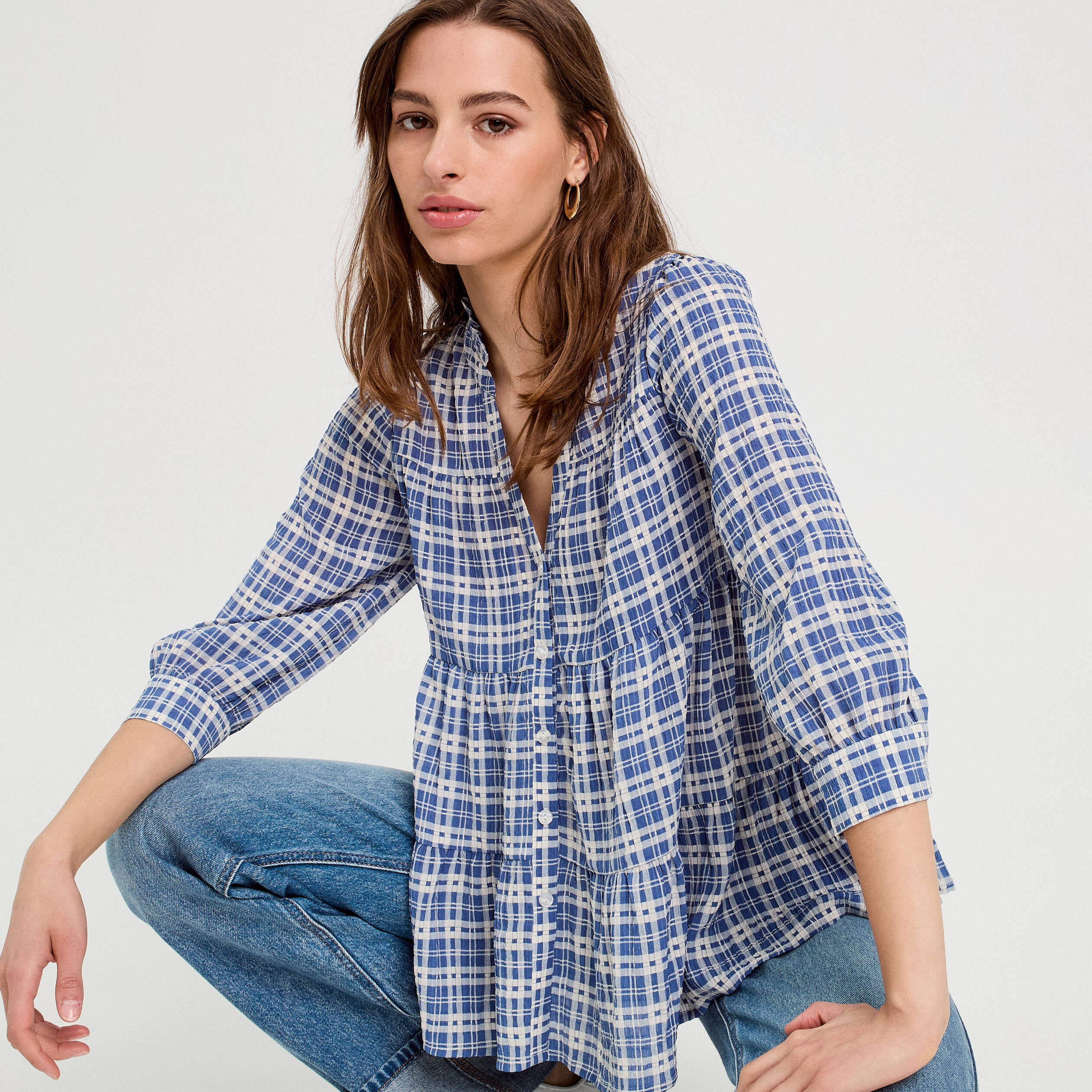 blouse manches 34 bleu fonce femme Blouse manches 3/4 bleu foncé femme