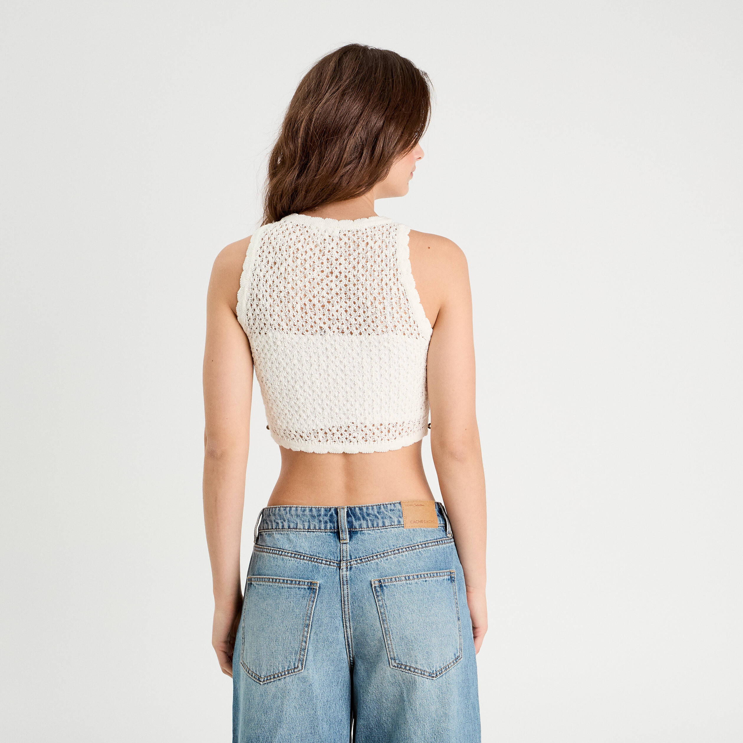 D&eacute;bardeur ajour&eacute; avec perles ecru femme