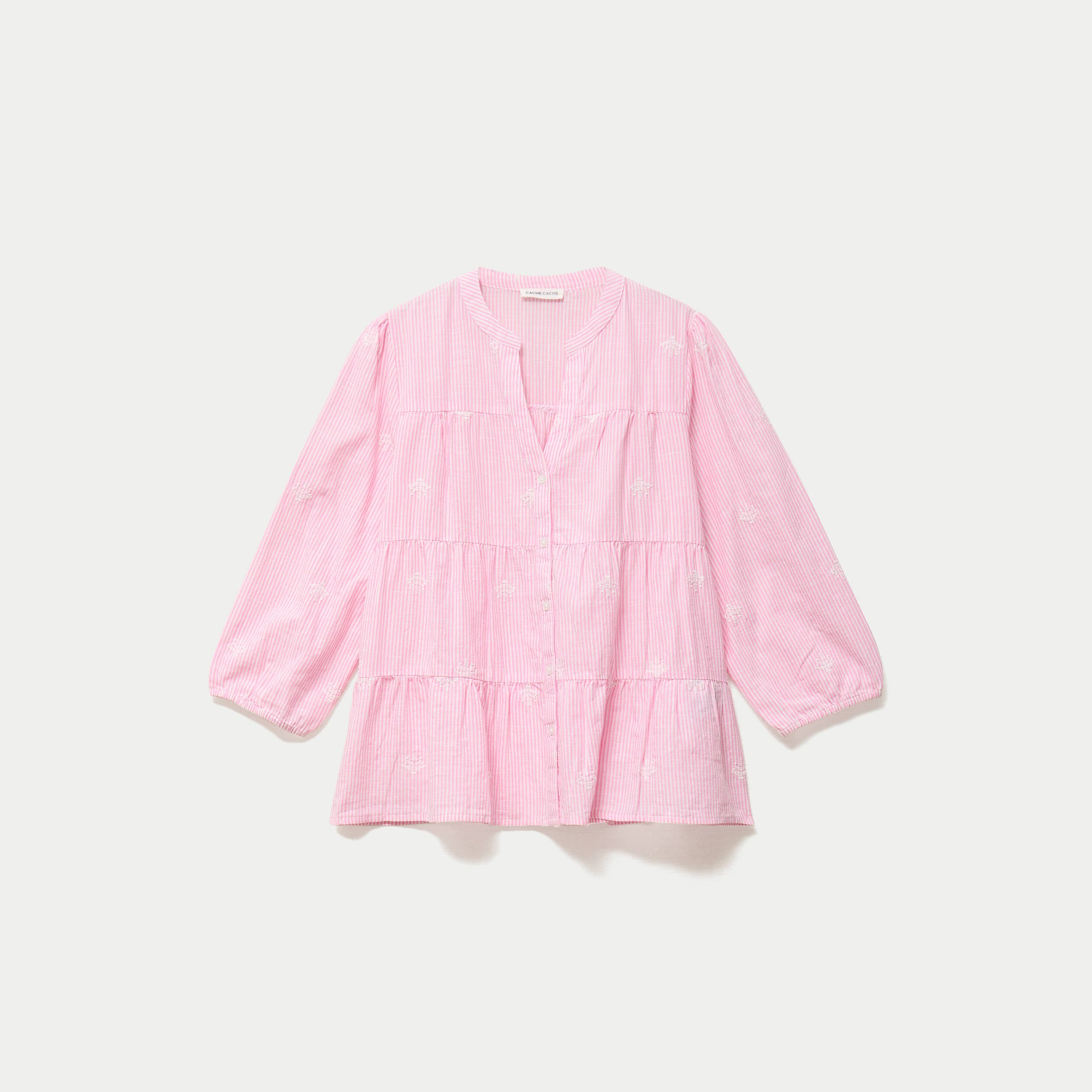 Chemise droite manches 3/4 rose femme
