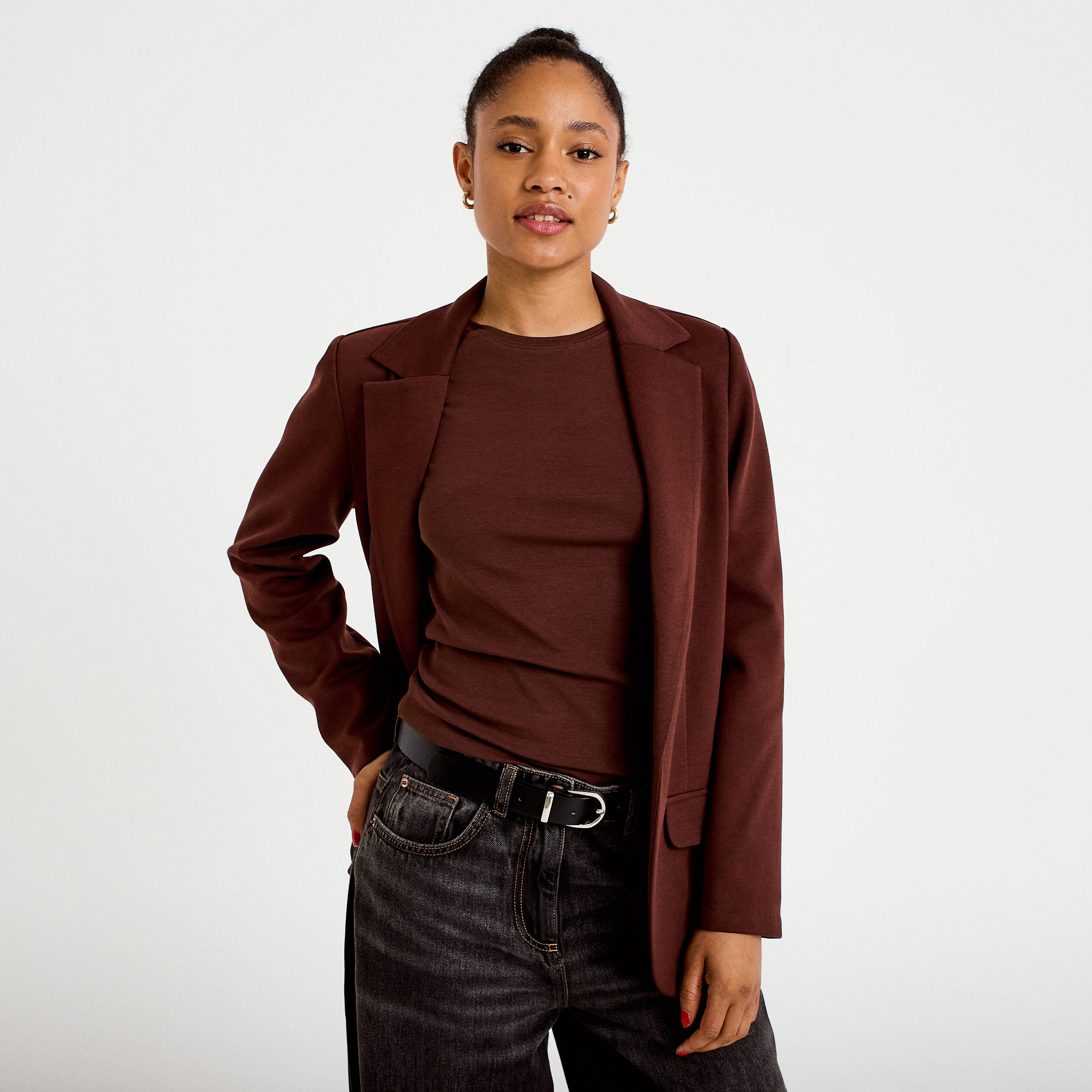 Veste blazer cintr&eacute;e marron femme
