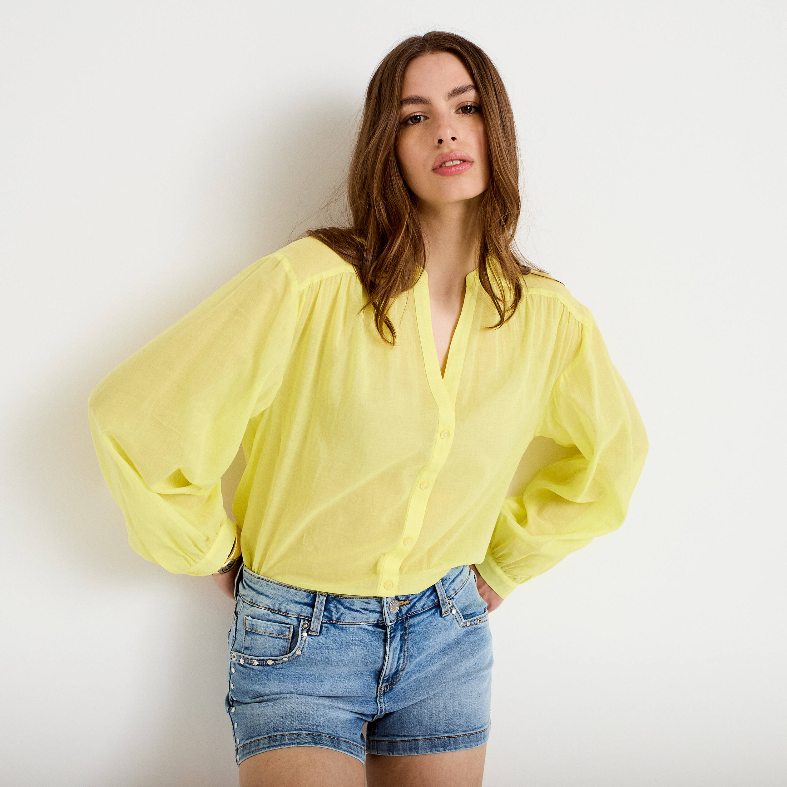 Blouse oversize manches longues jaune citron femme