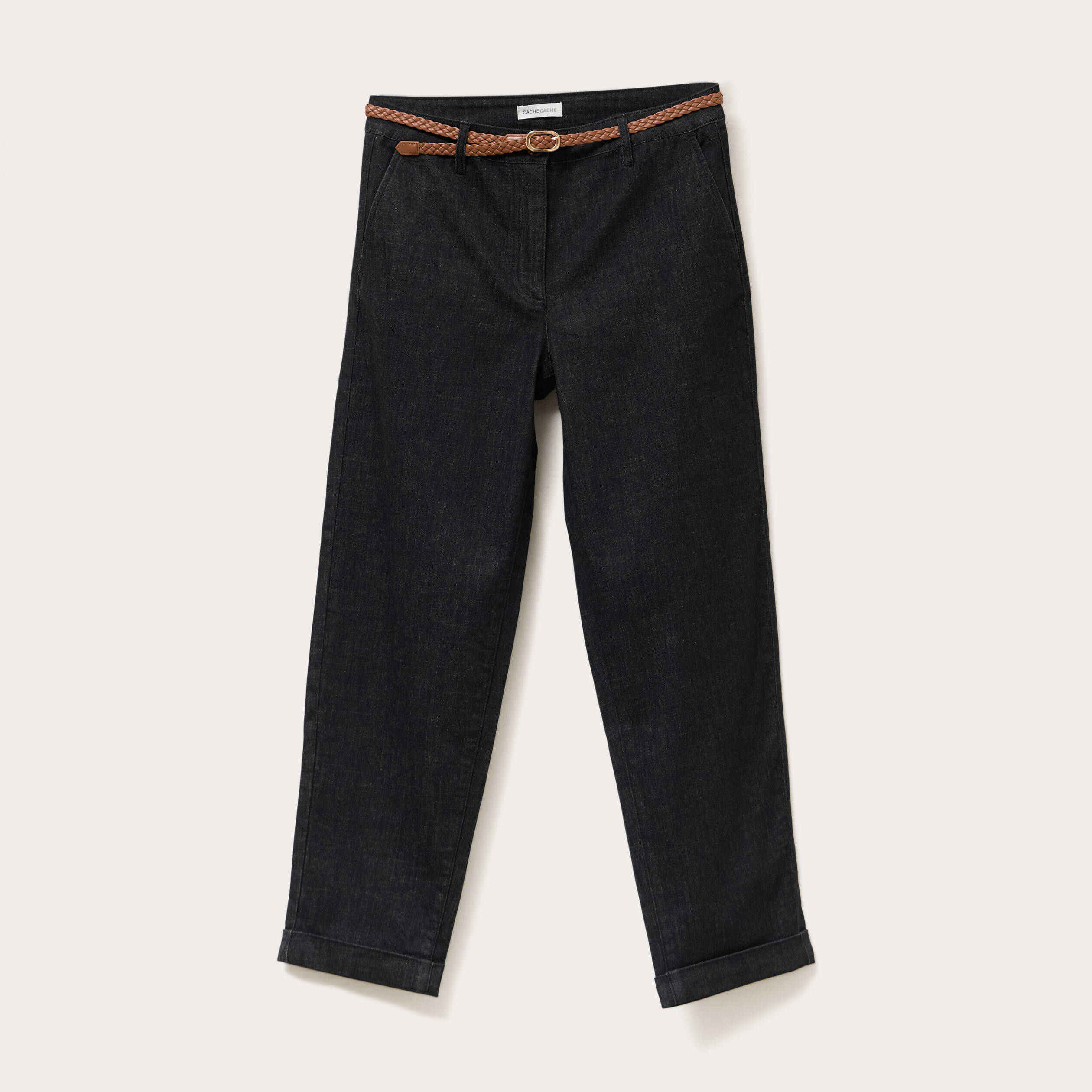 Jeans chino avec ceinture noir femme