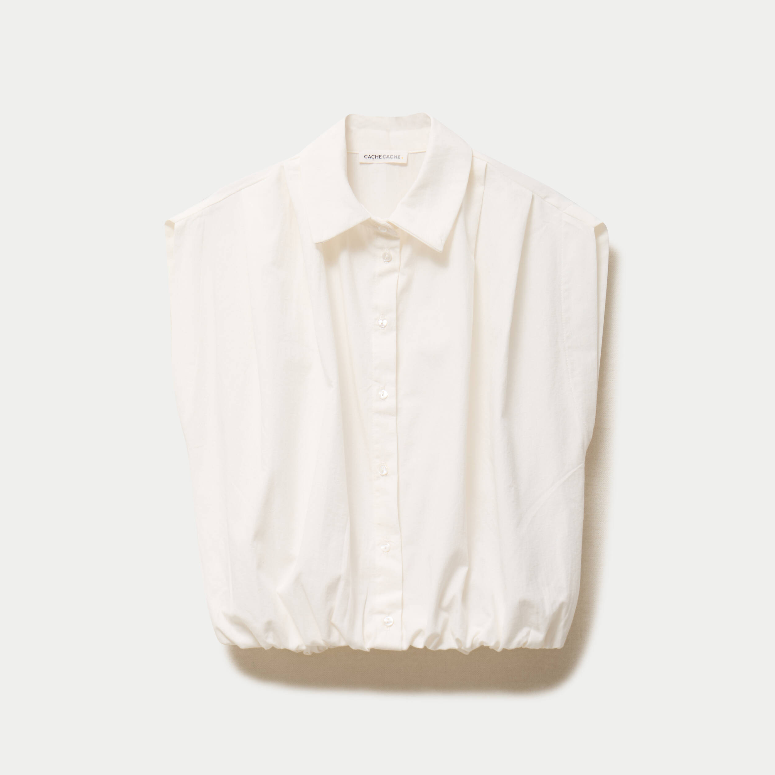 Chemise effet boule col am&eacute;ricain ecru femme
