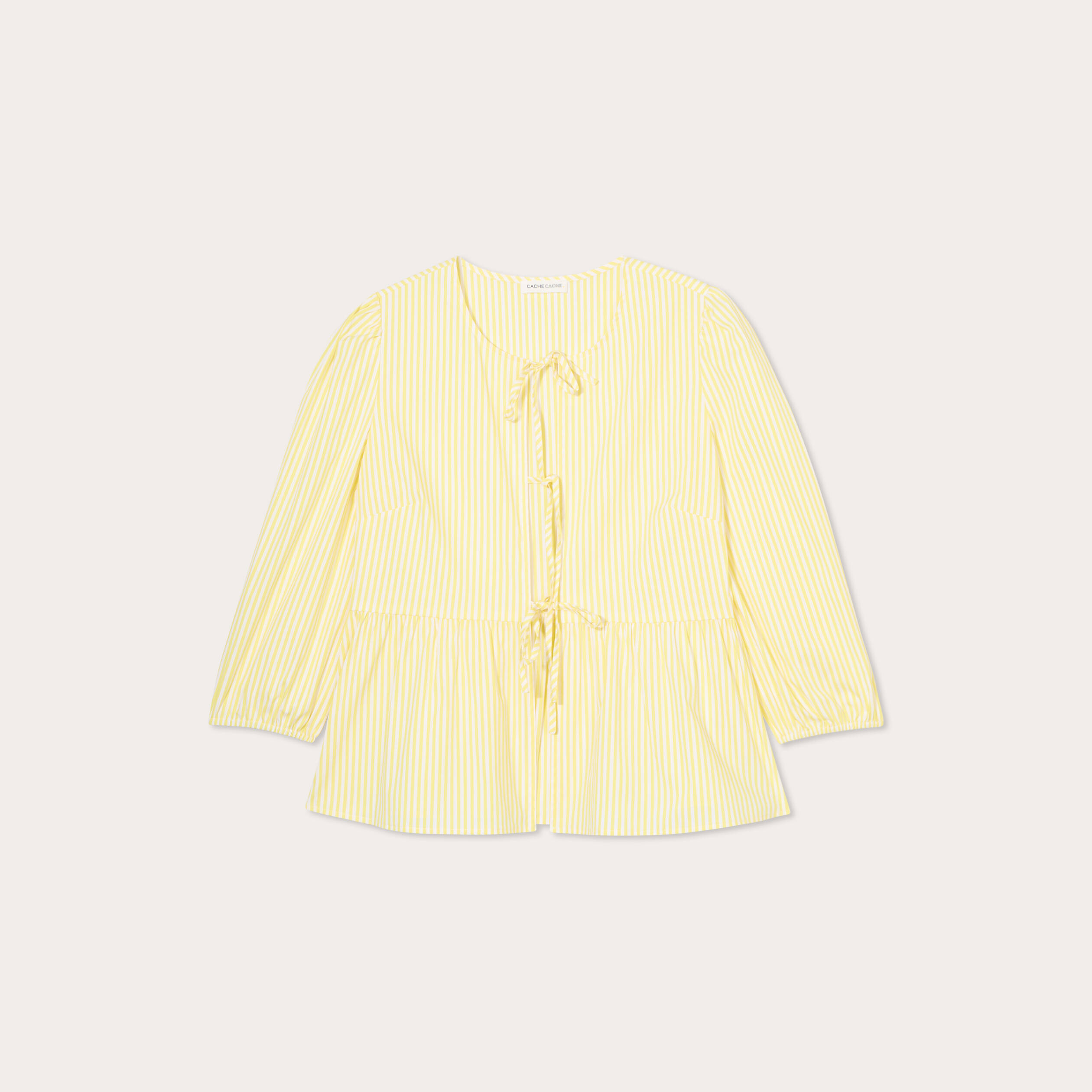 Blouse manches 3/4 nouée jaune moutarde femme