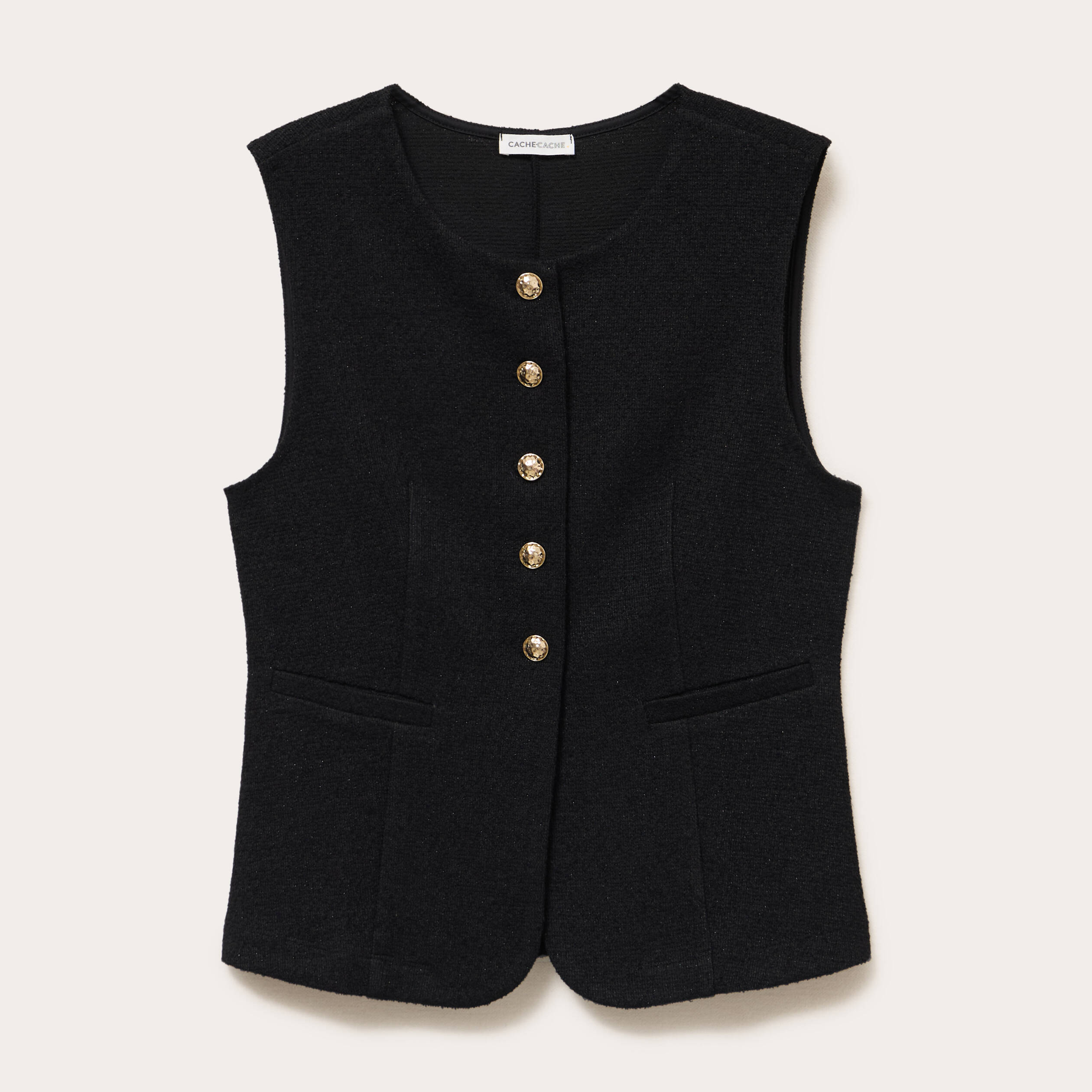 Gilet sans manches tweed noir femme