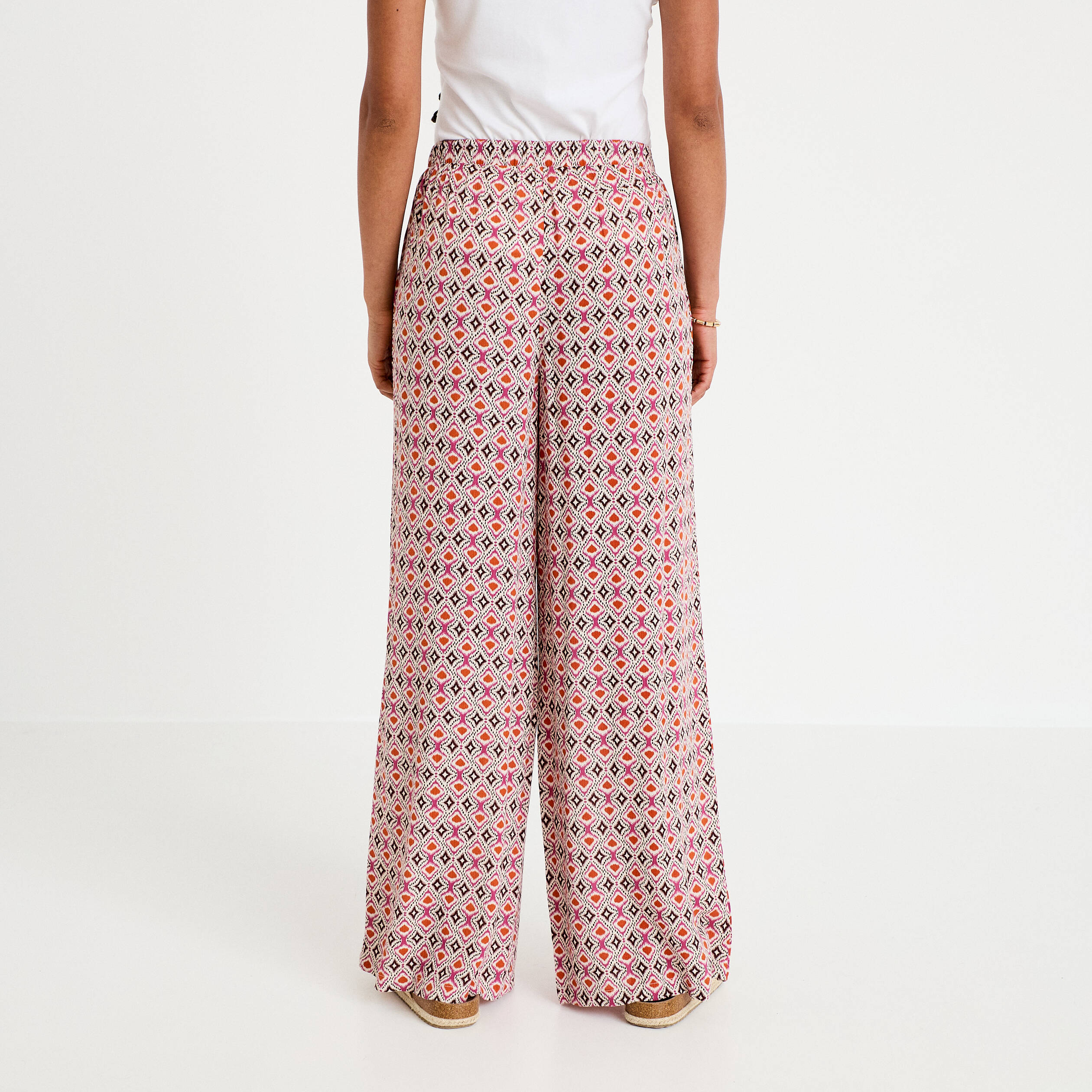 Pantalon large taille standard blanc femme