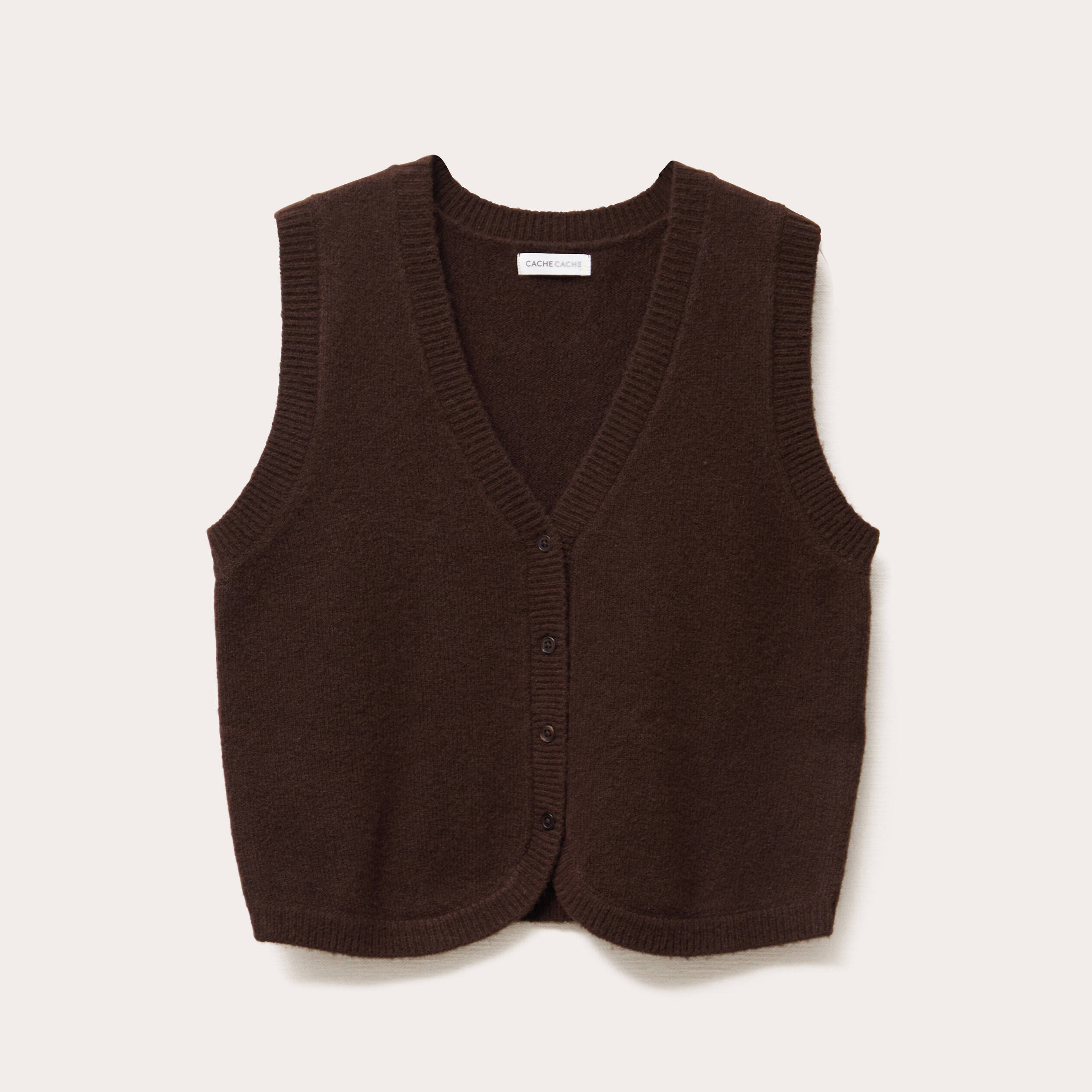 gilet sans manches ajuste marron fonce femme Gilet sans manches ajusté marron foncé femme