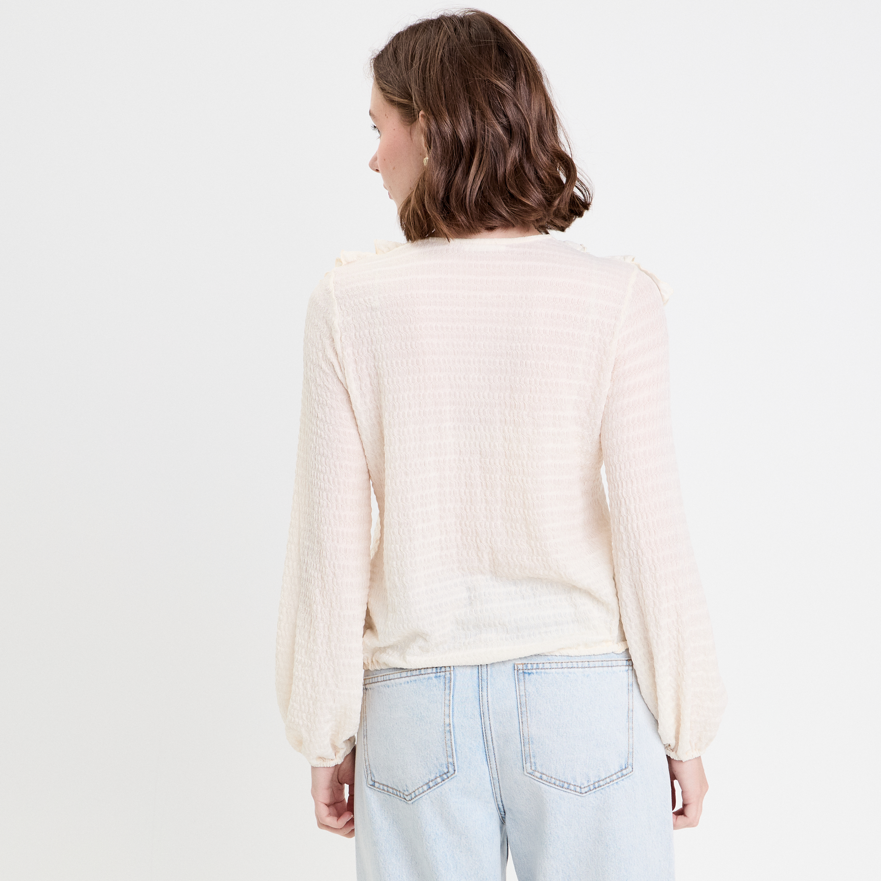Blouse manches longues aspect dentelle ecru femme