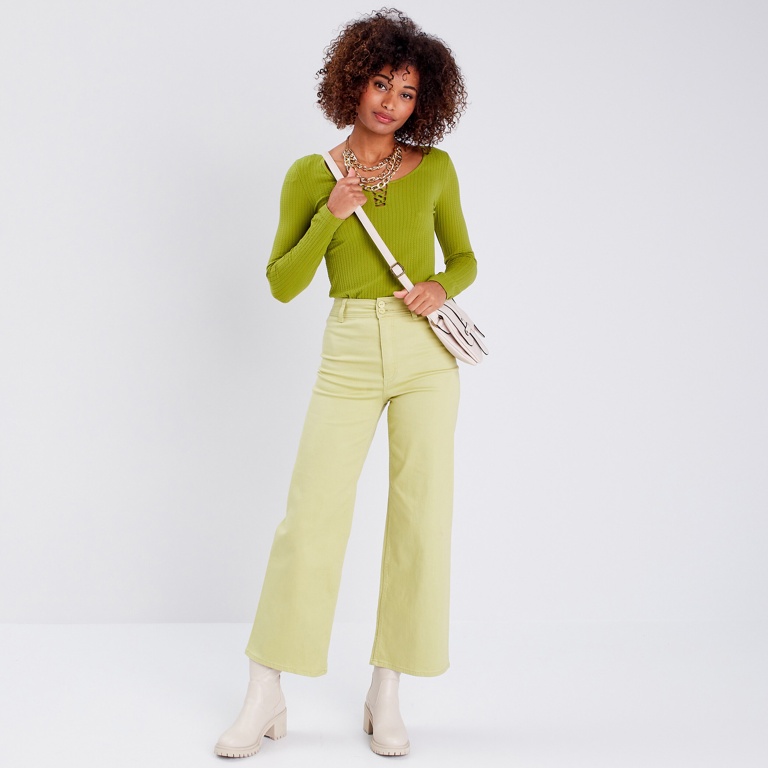 Jean taille haute vert sales