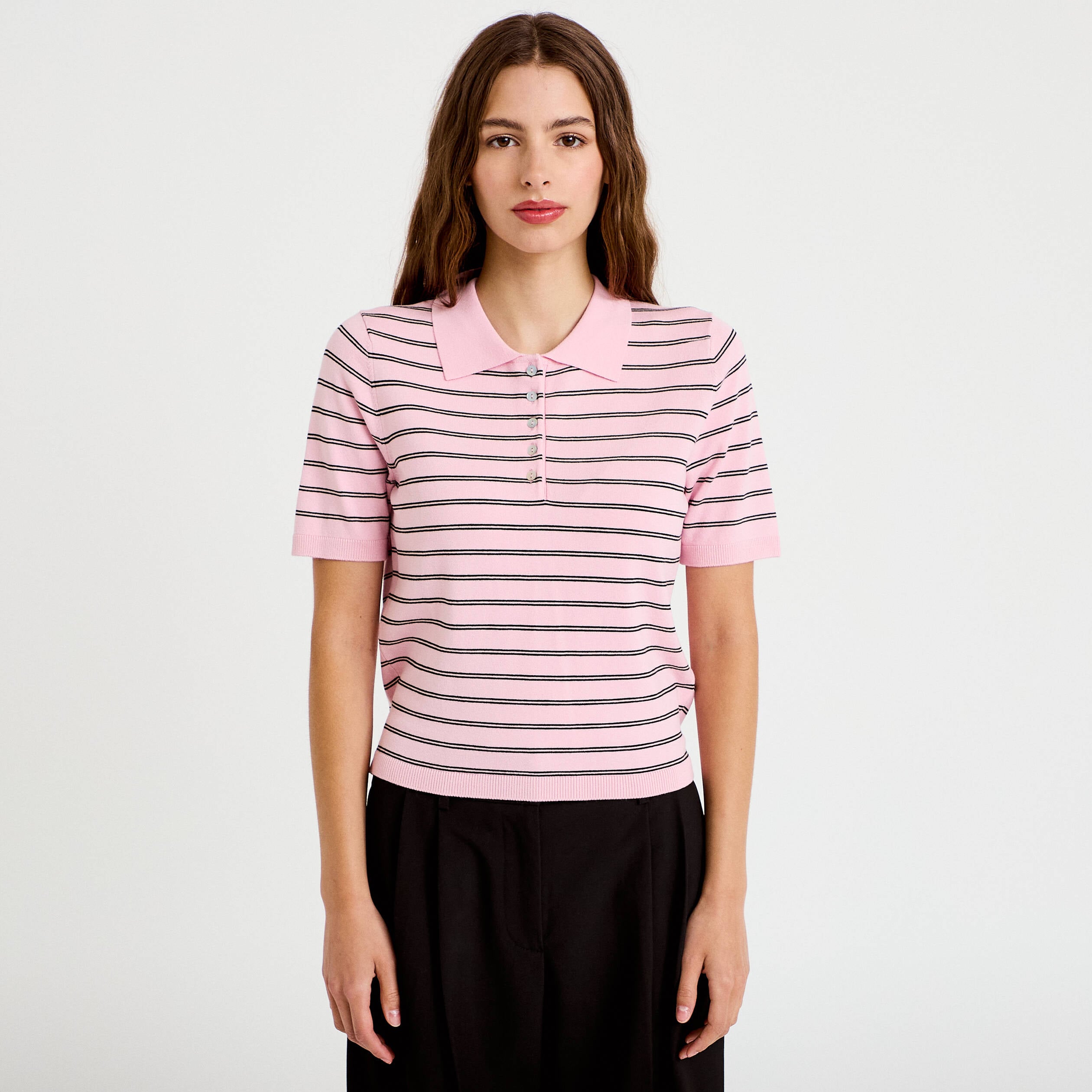 Polo manches courtes col chemise rose femme