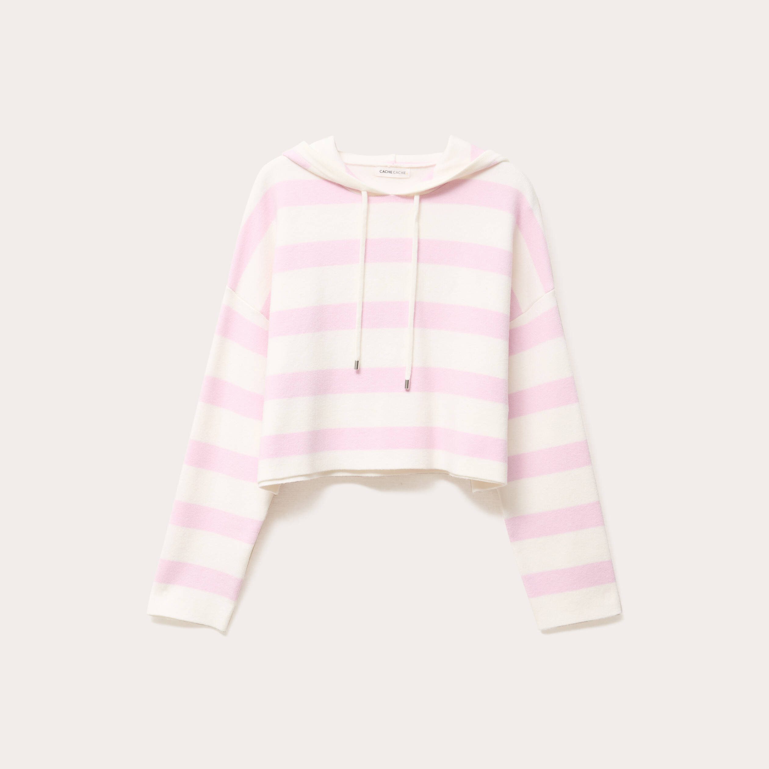 pull a capuche manches longues rose poudree femme Pull à capuche manches longues rose poudrée femme