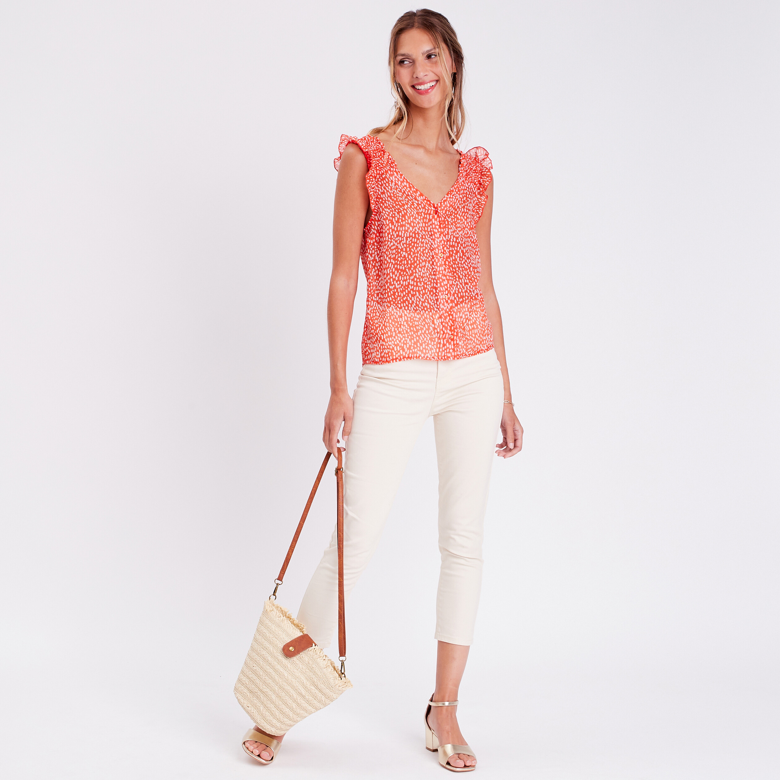 Blouse sans manches rouge femme