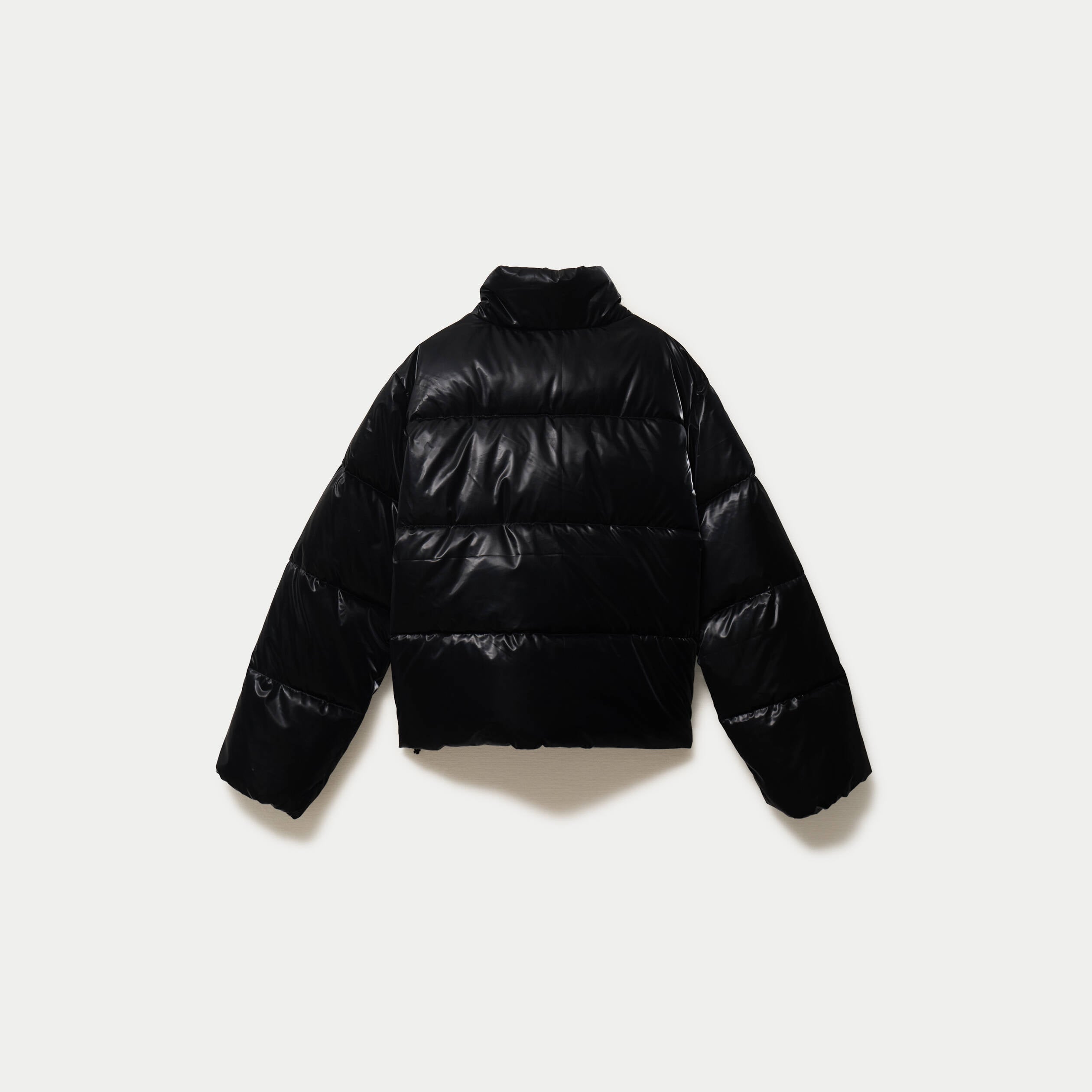 Doudoune cropped col montant brillante noir femme