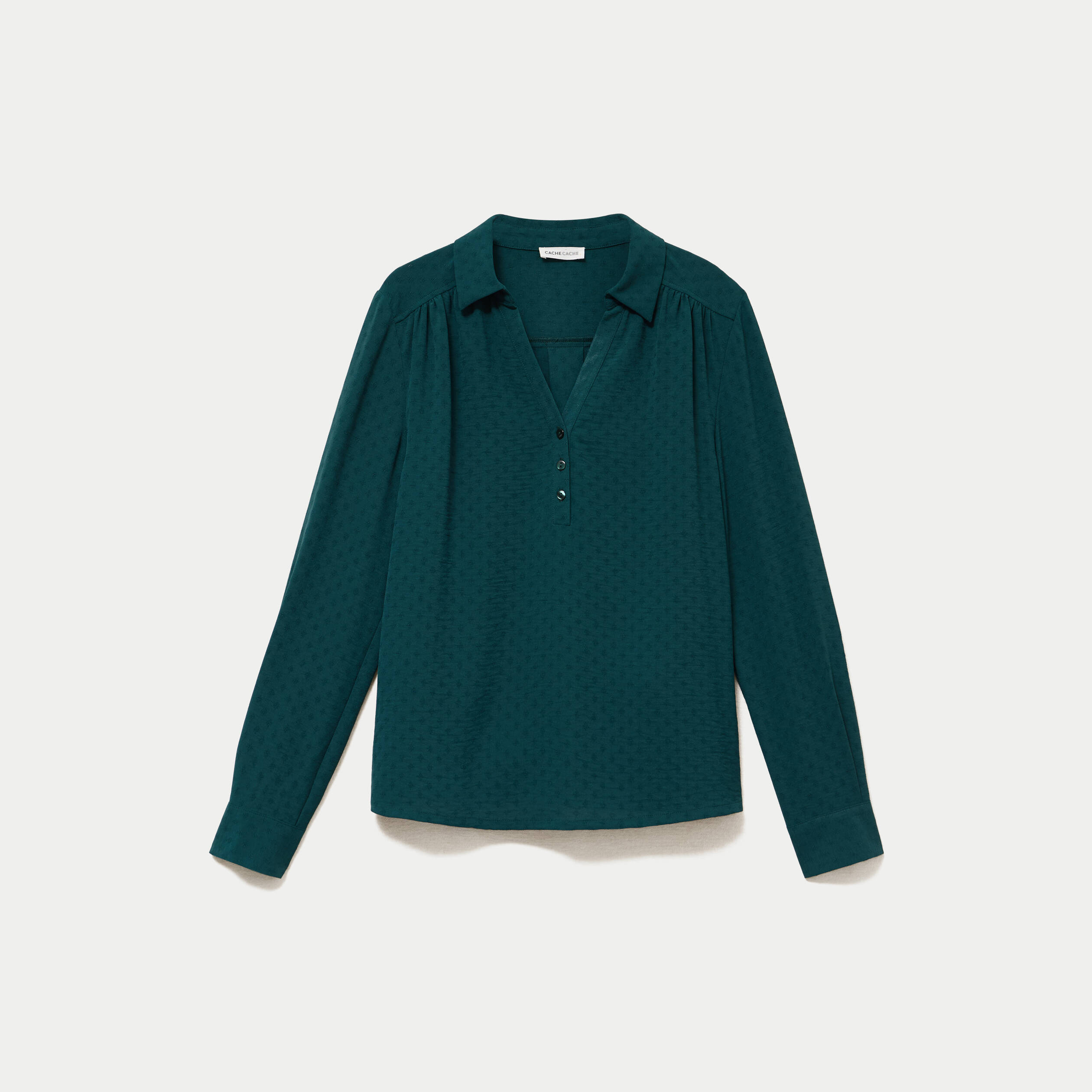 Blouse droite manches longues vert fonc&eacute; femme