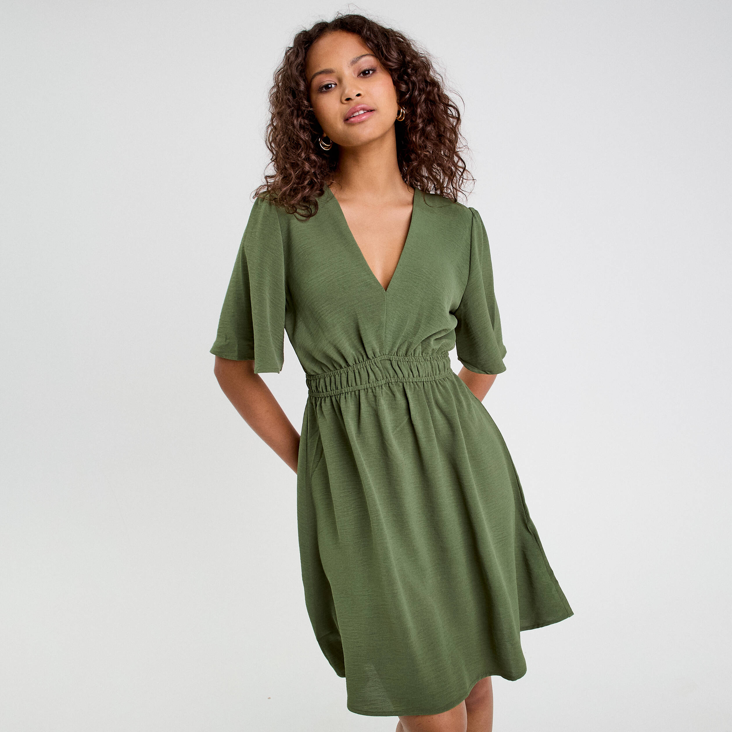 robe evasee taille elastiquee vert kaki femme Robe évasée taille élastiquée vert kaki femme