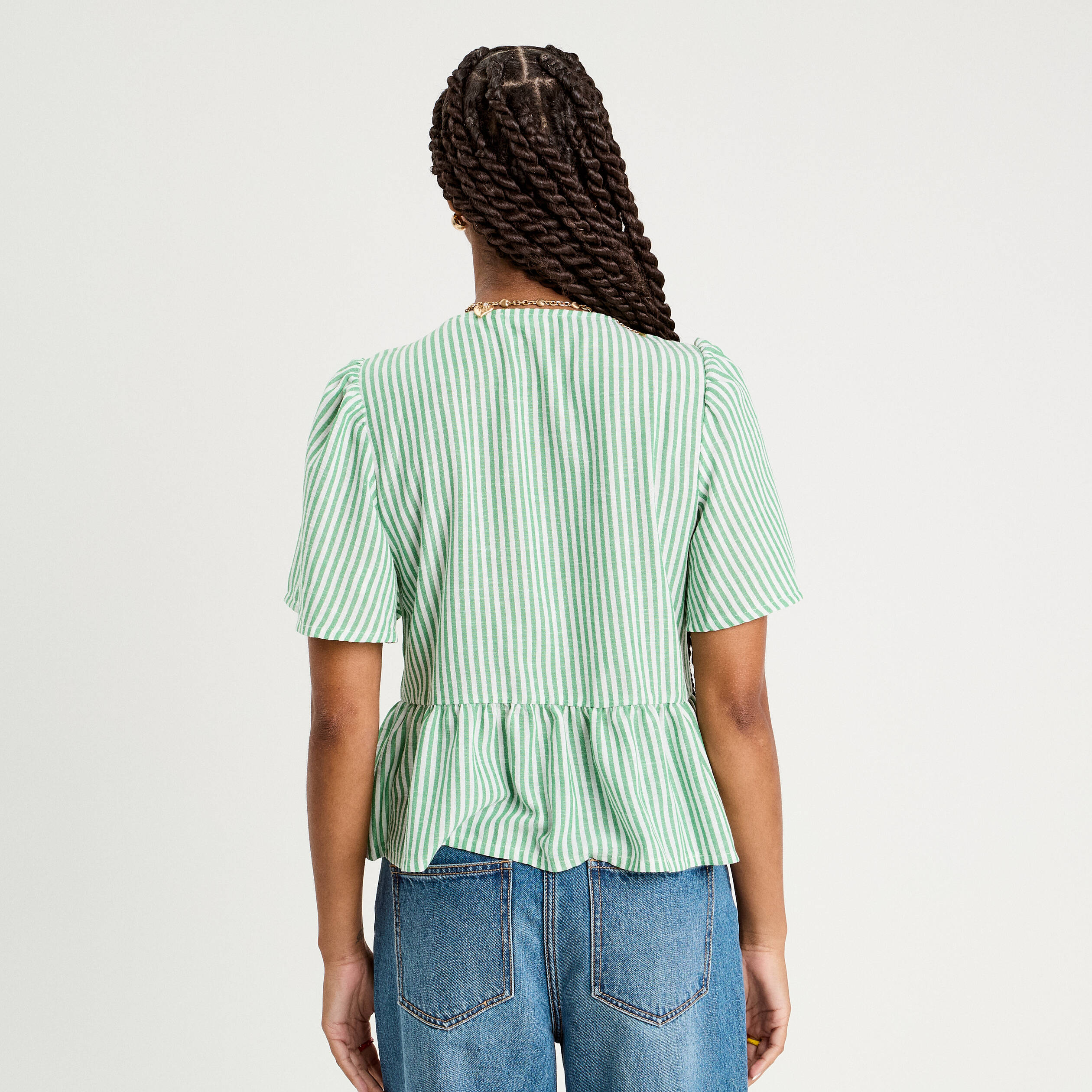 blouse manches courtes noeuds vert prairie femme Blouse manches courtes noeuds vert prairie femme