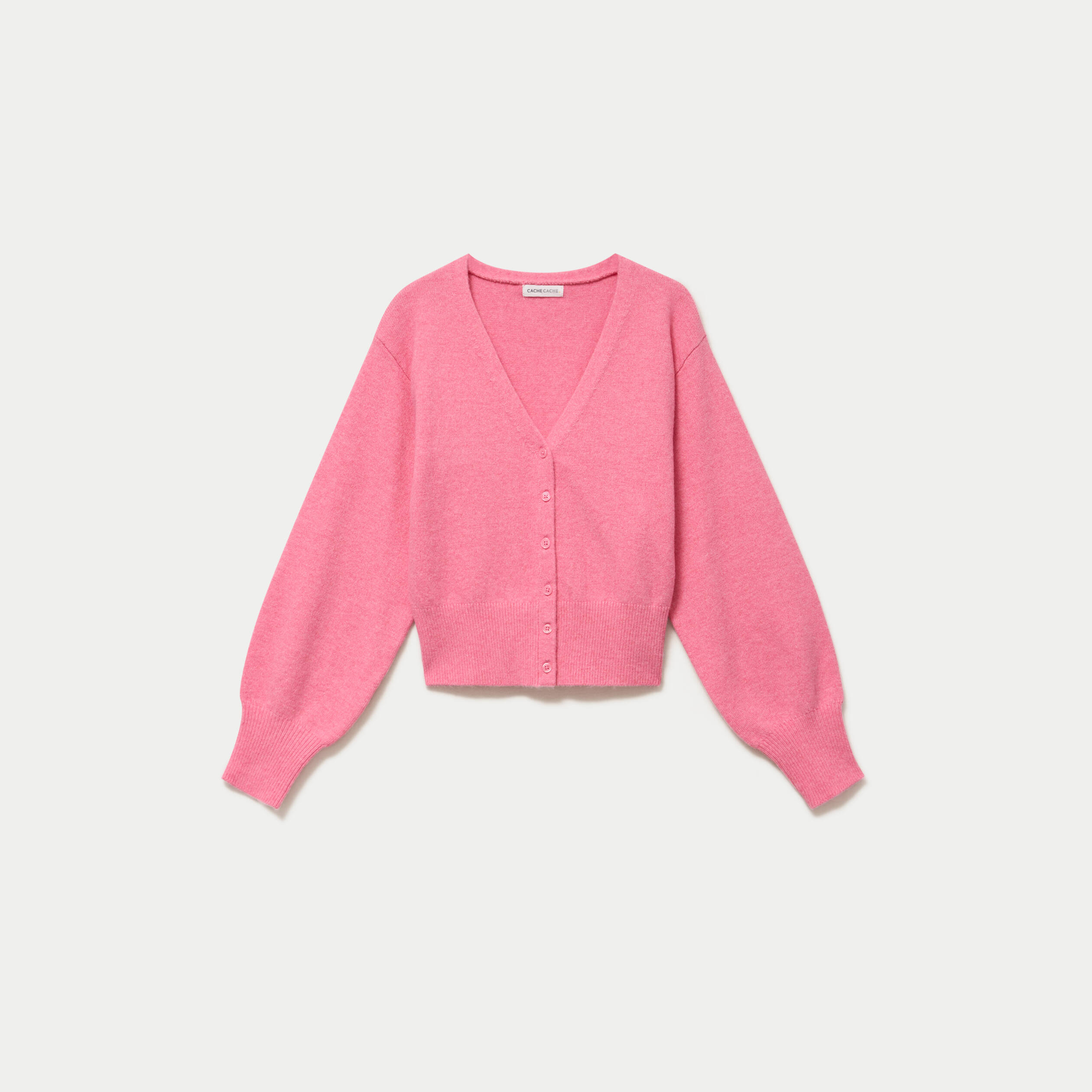 Gilet col v manches longues rose vif femme