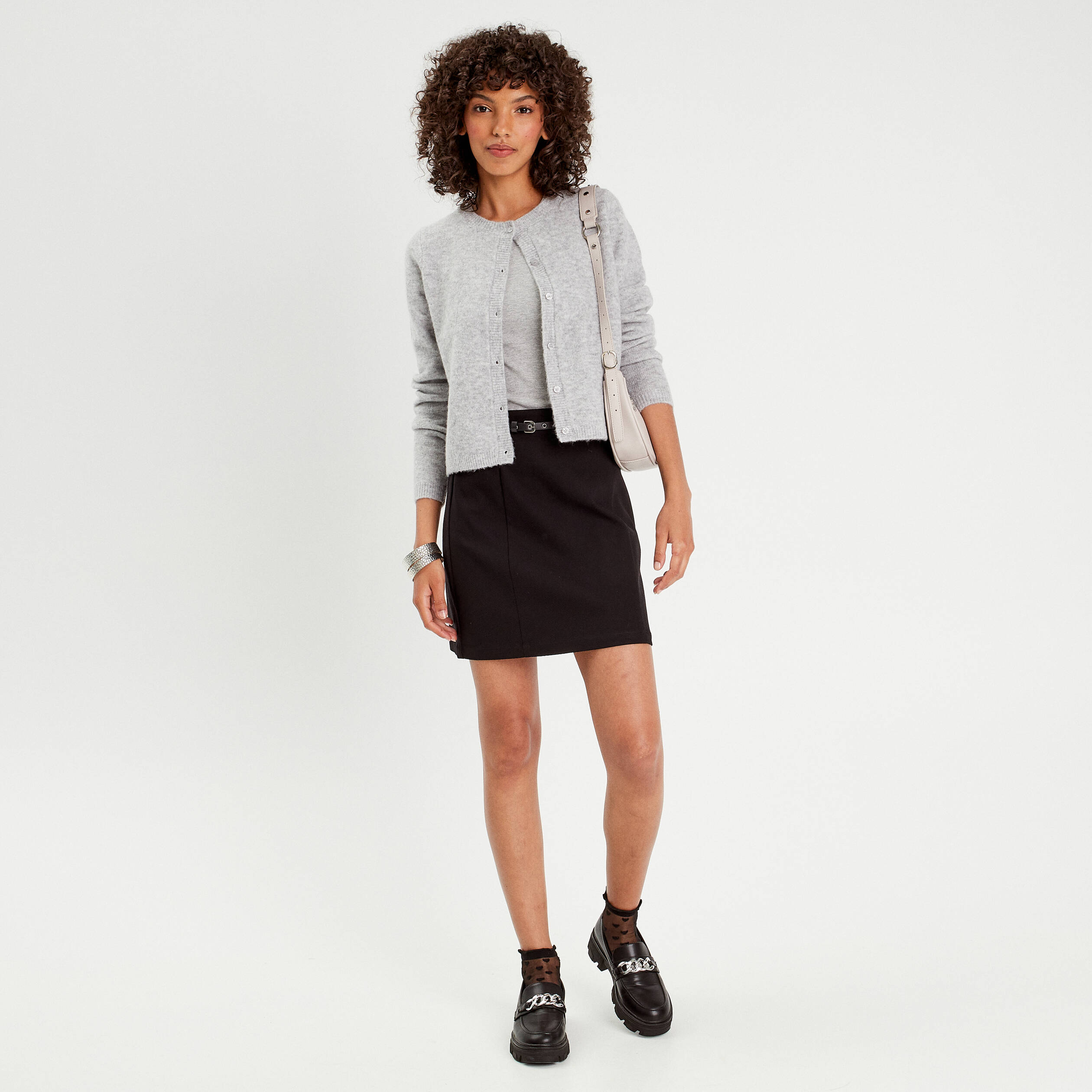 Jupe trapeze ceinturee noir femme Vibs