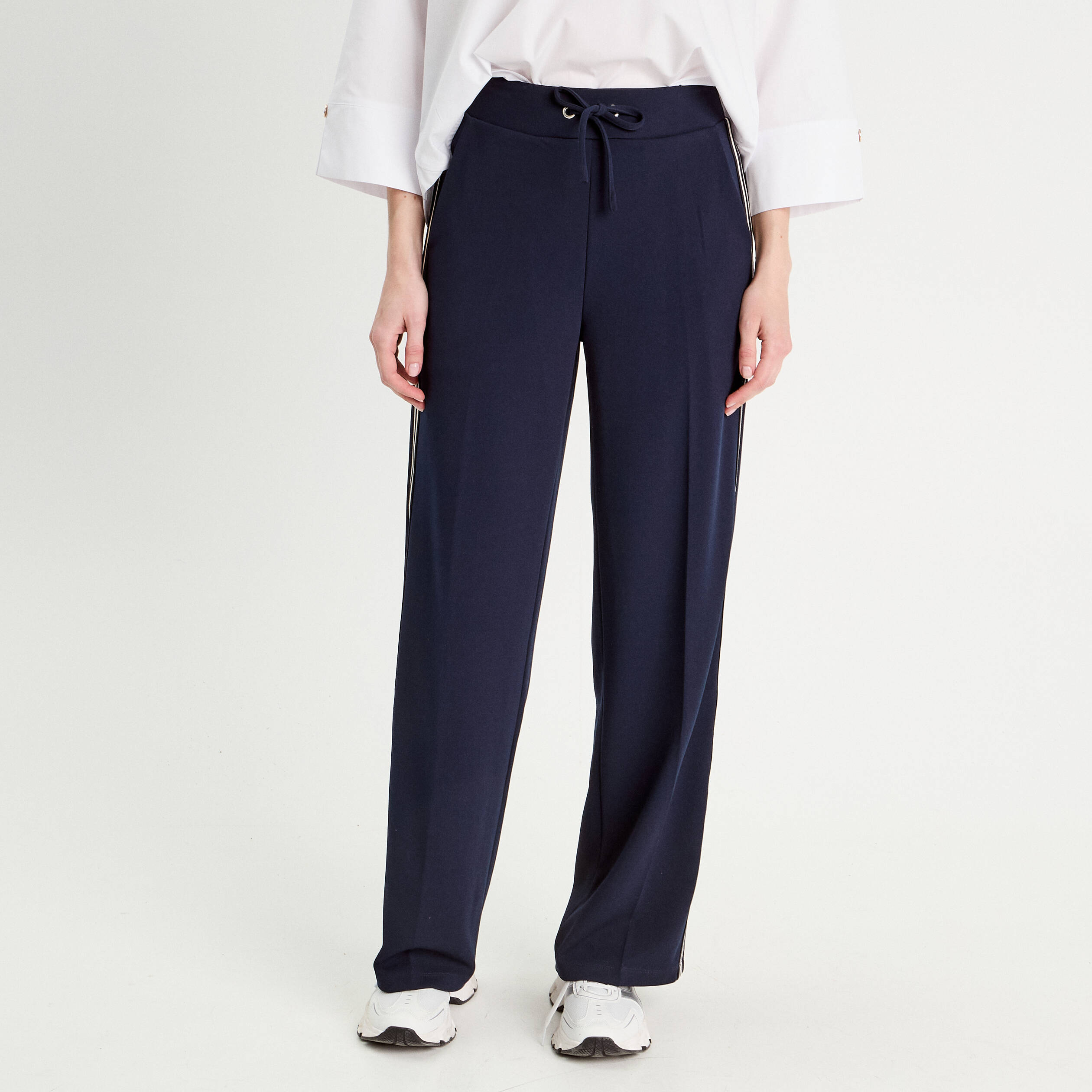 pantalon large avec bandes bleu marine femme Pantalon large avec bandes bleu marine femme