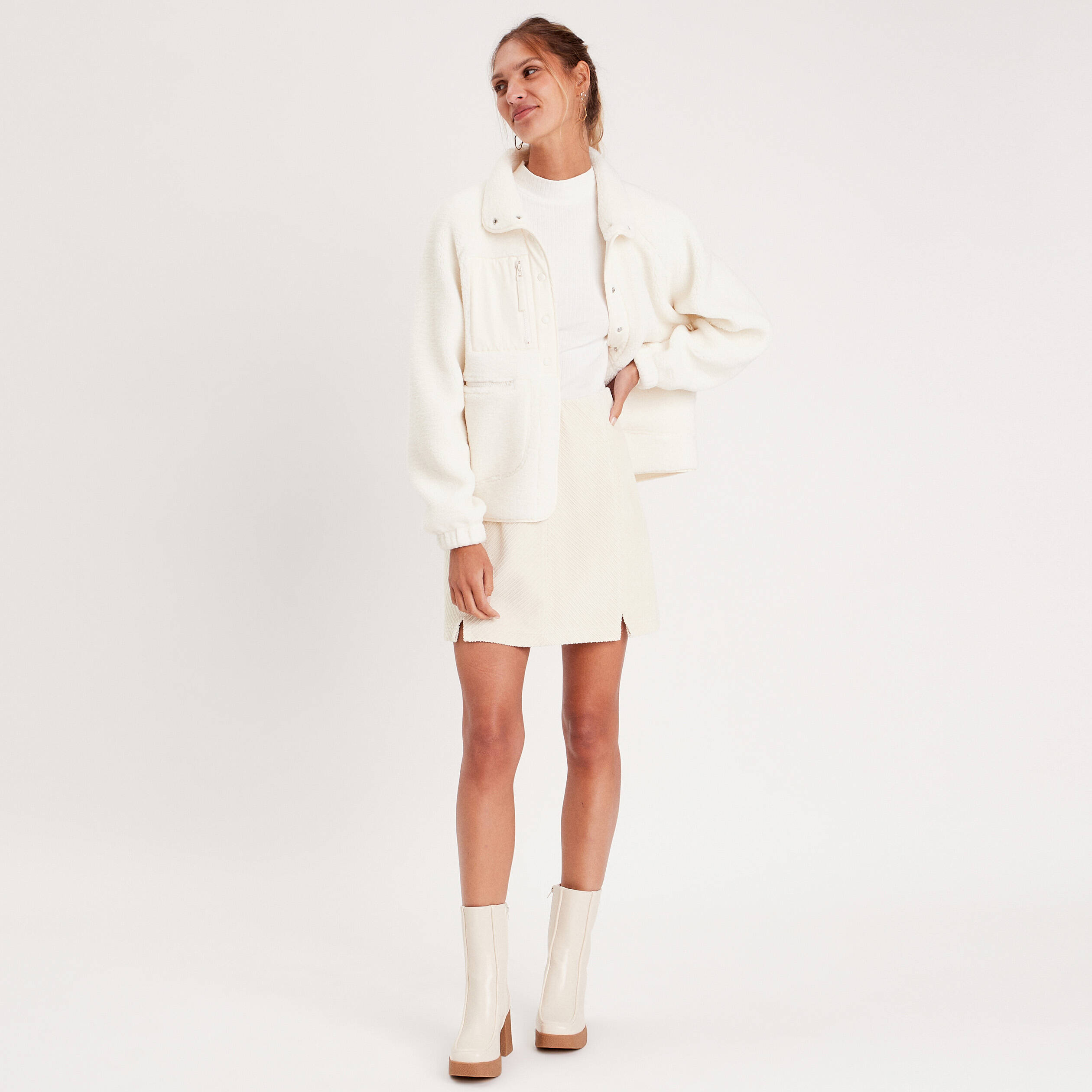 Jupe évasée velours ecru femme