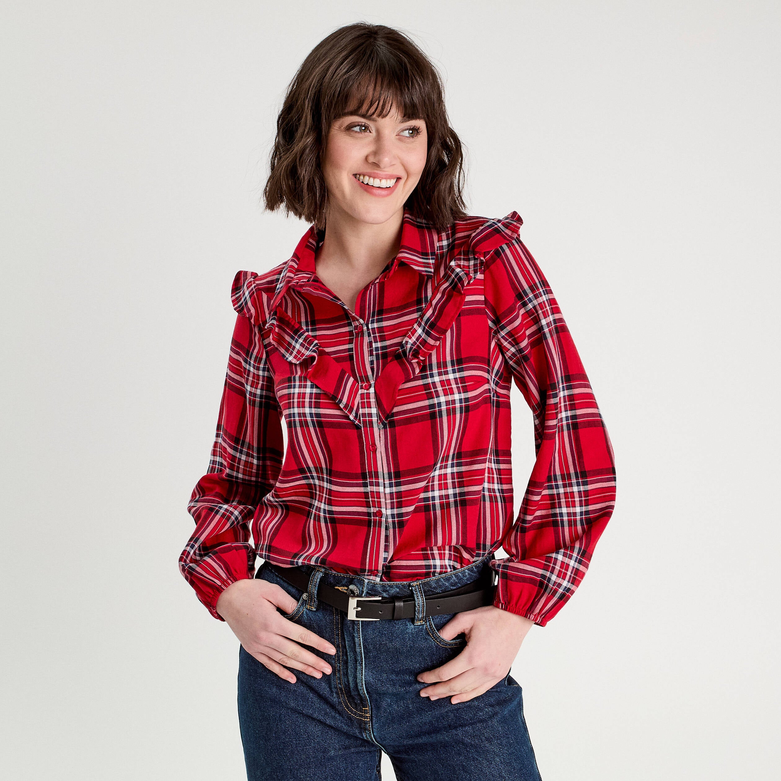 Blouse avec volants rouge femme