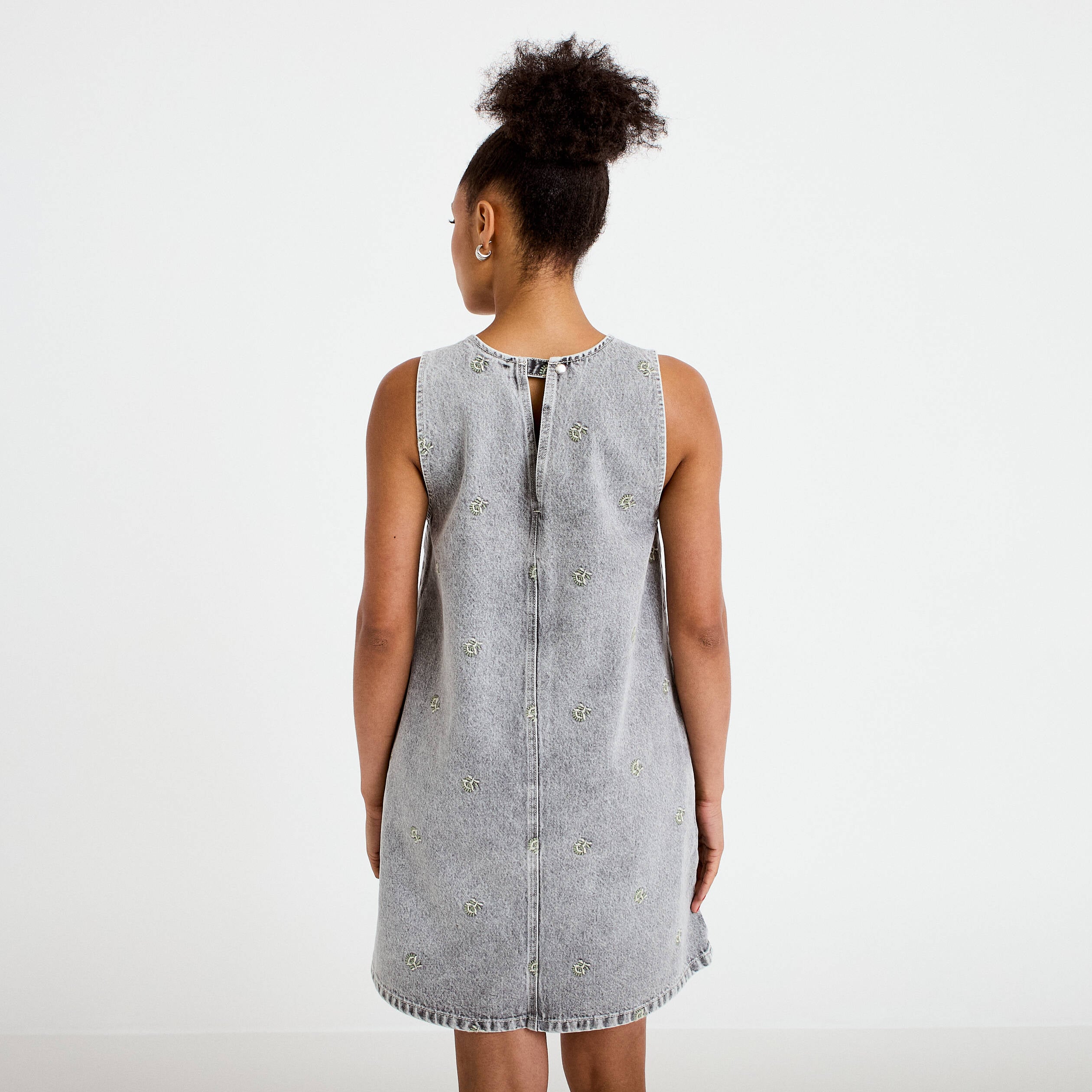 Robe courte droite en jean sans manches denim gris femme