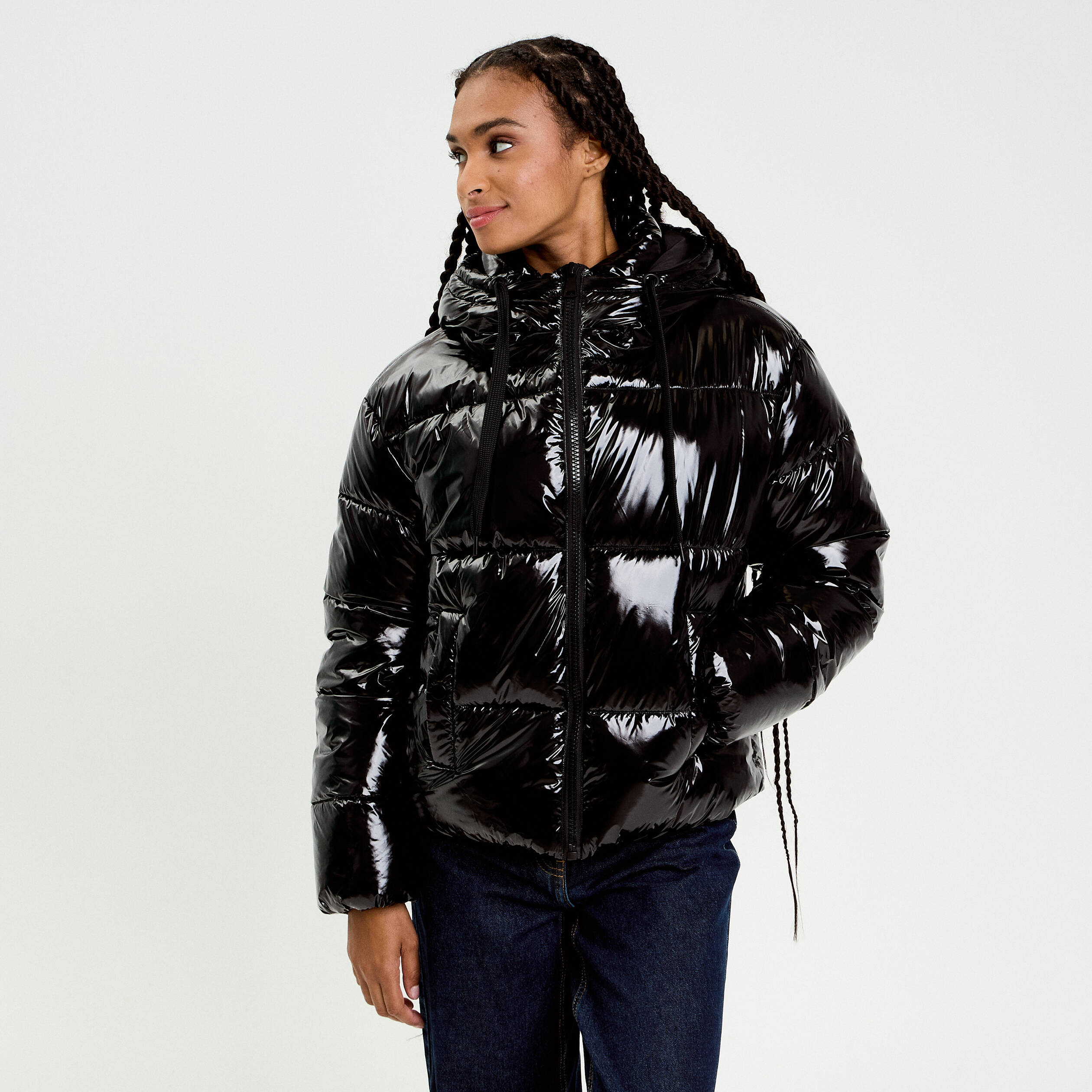 Doudoune vinyle à capuche noir femme Vibs