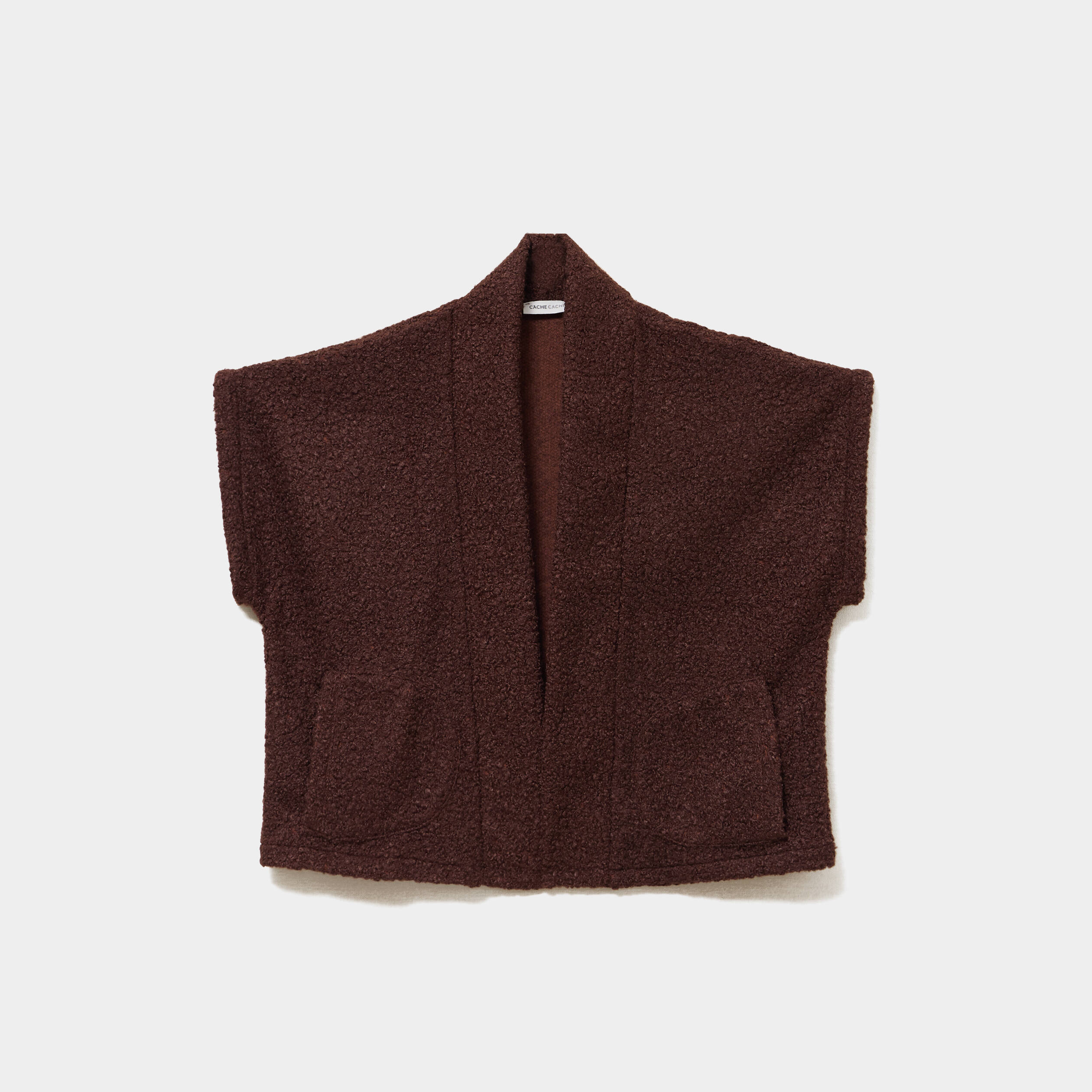 Gilet polaire manches courtes marron fonc&eacute; femme