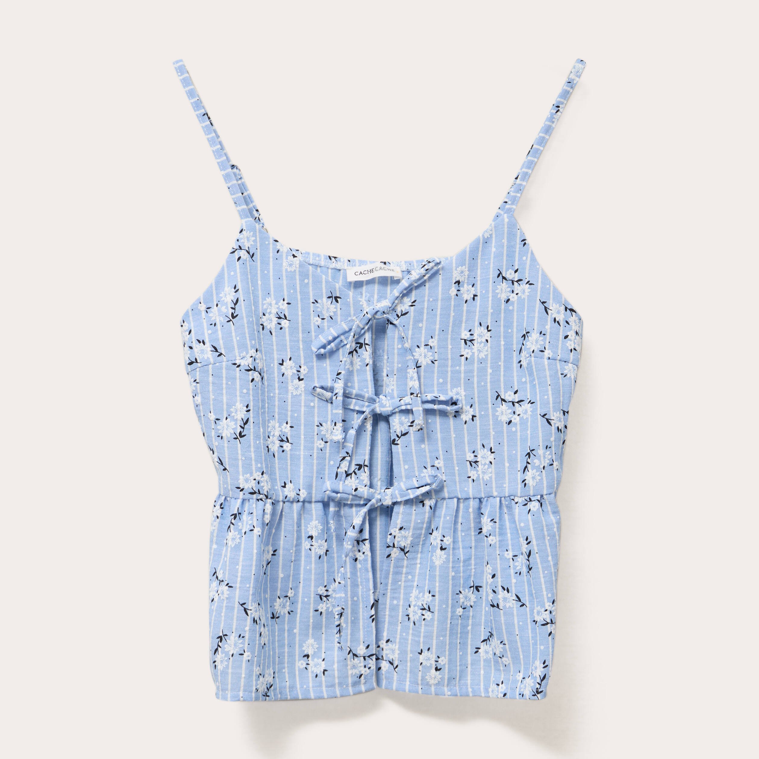 top ajuste cropped col v bretelles bleu ciel femme Top ajusté cropped col v bretelles bleu ciel femme