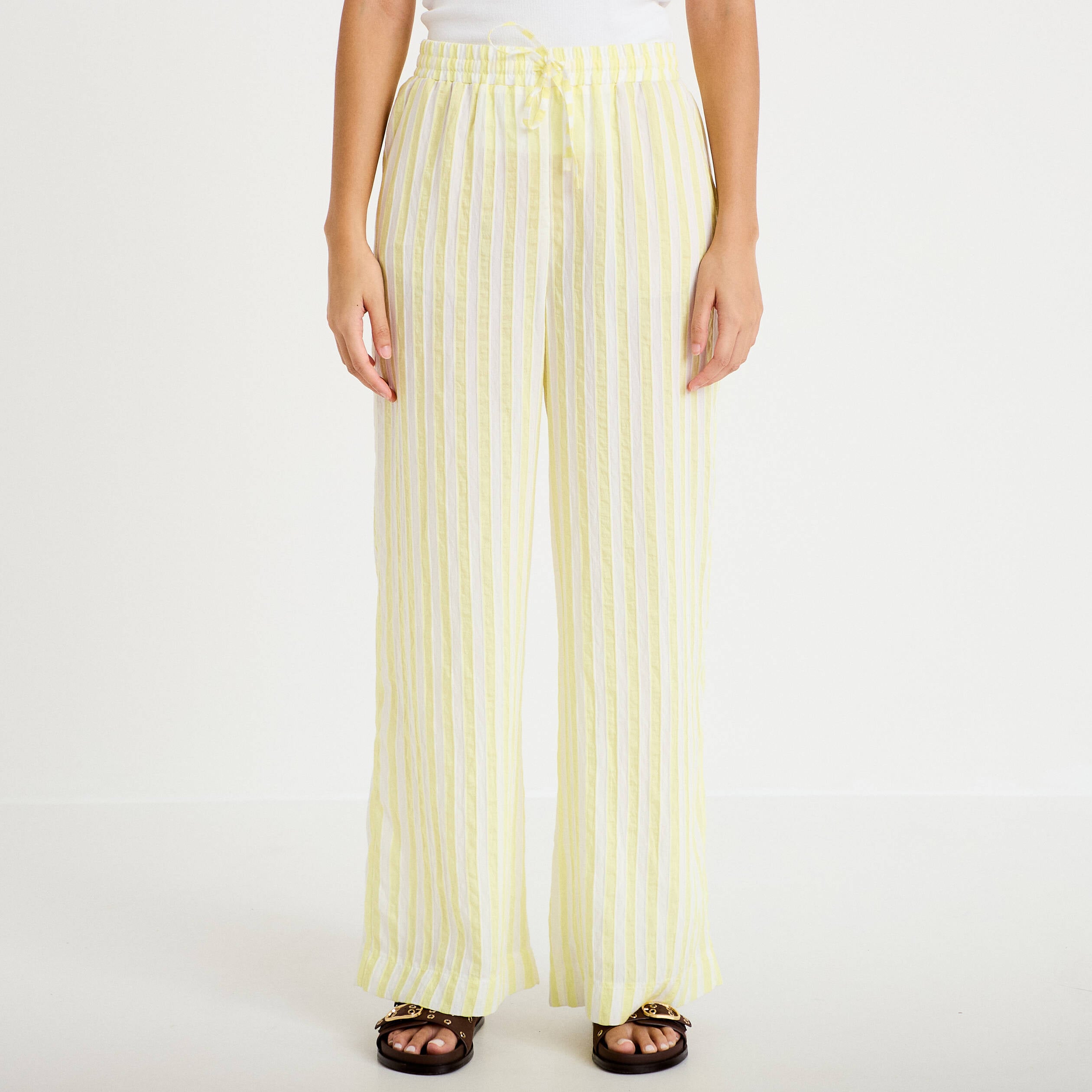 Pantalon large fluide taille standard jaune femme