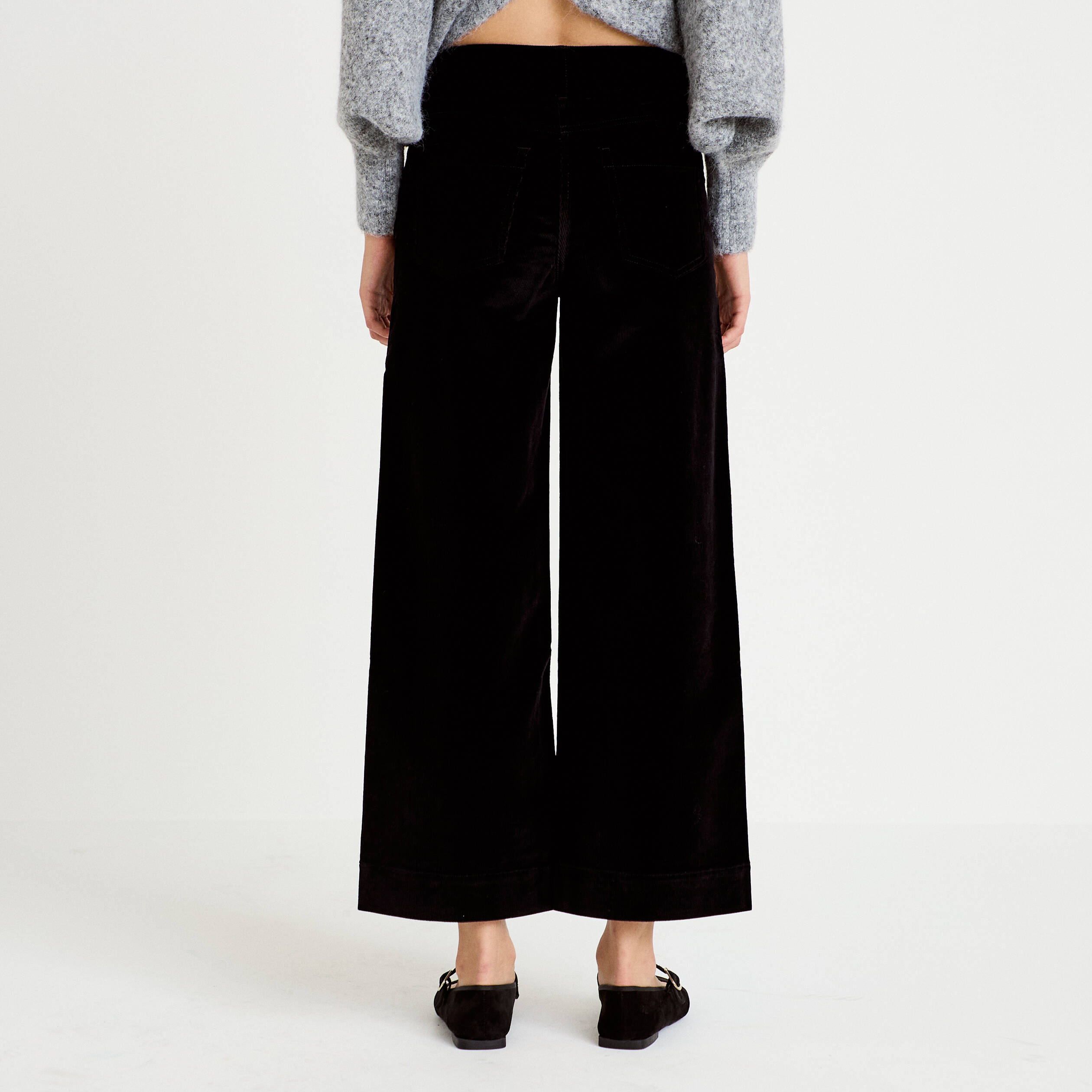 Pantalon taille haute velours noir femme
